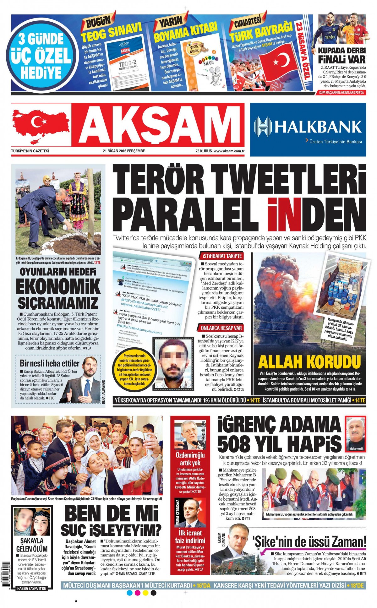 21 Nisan 2016 gazete manşetleri - 765