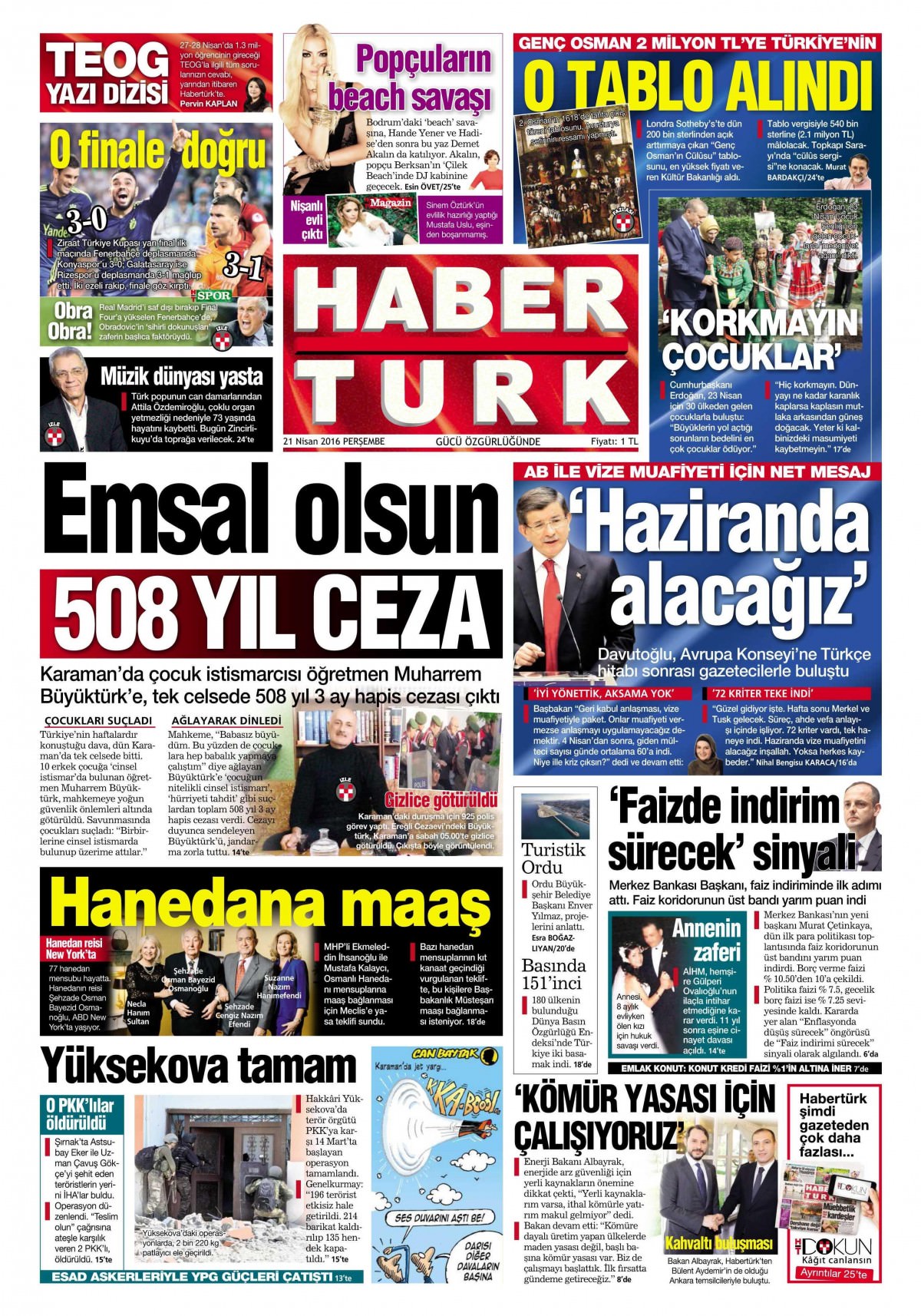 21 Nisan 2016 gazete manşetleri - 500