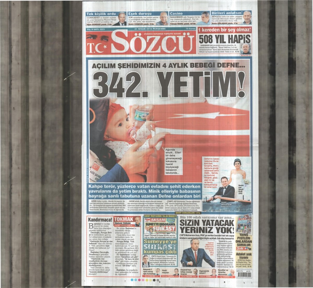 21 Nisan 2016 gazete manşetleri - 740