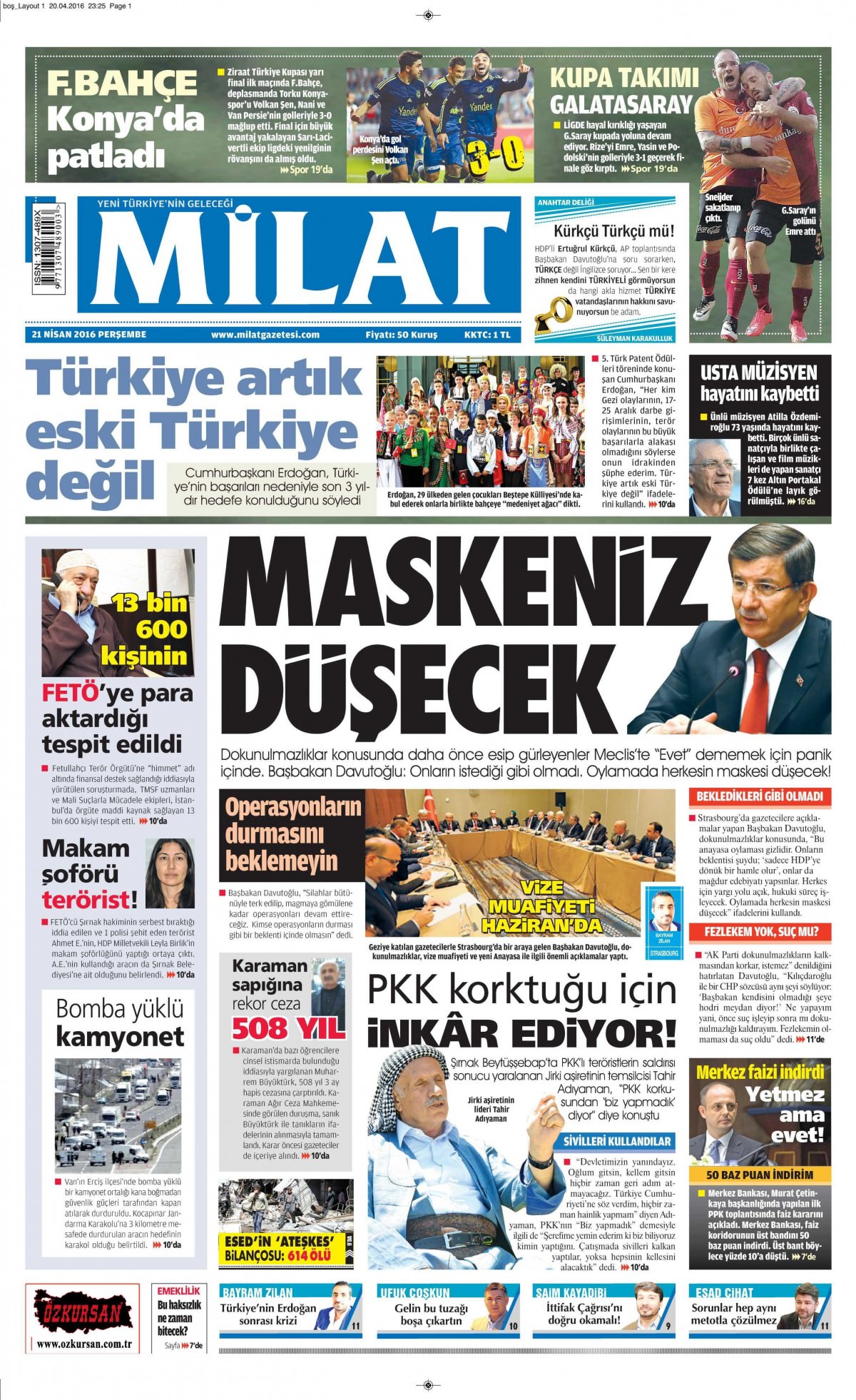 21 Nisan 2016 gazete manşetleri - 892