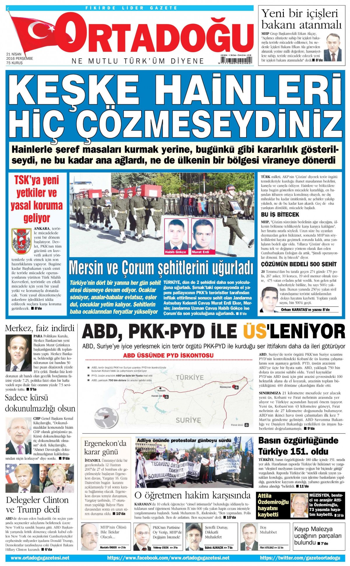 21 Nisan 2016 gazete manşetleri - 879