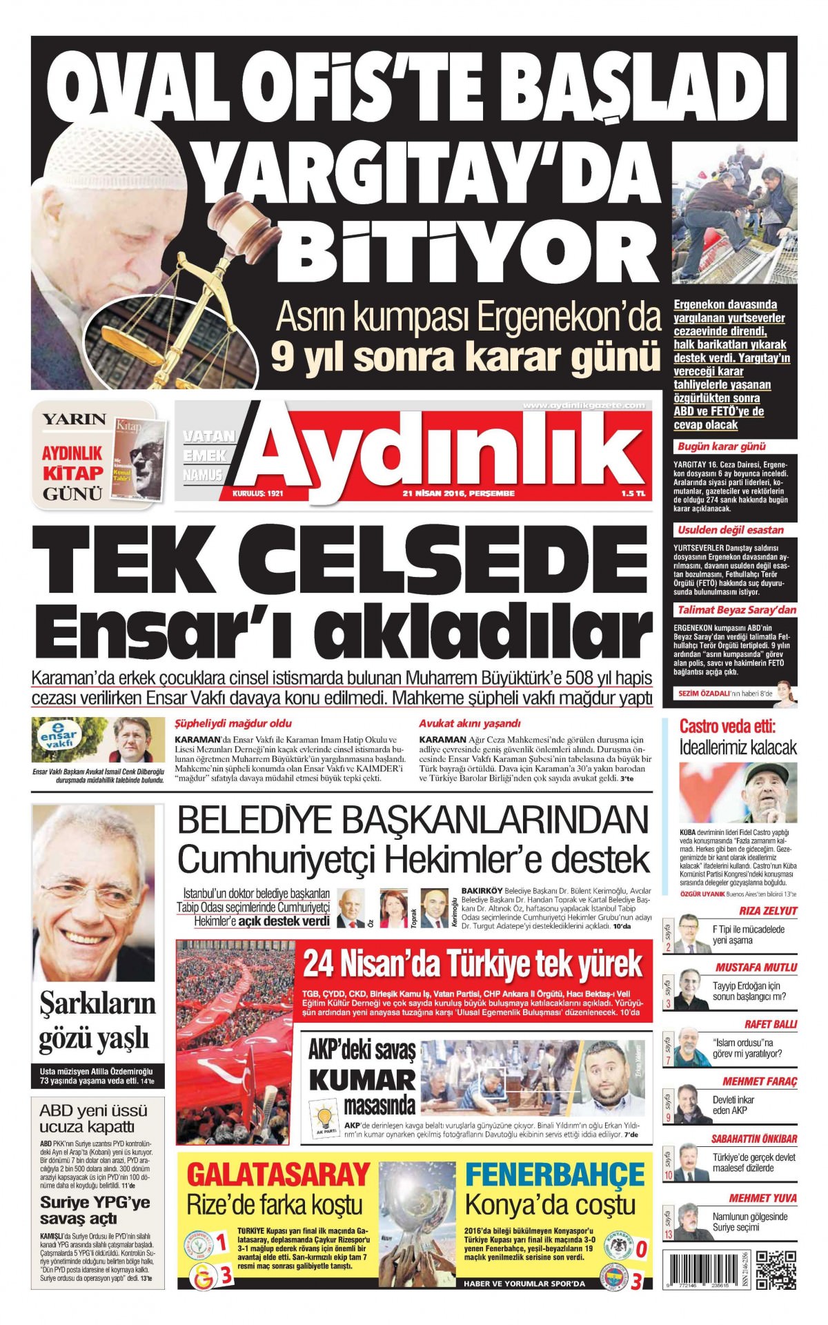 21 Nisan 2016 gazete manşetleri - 806