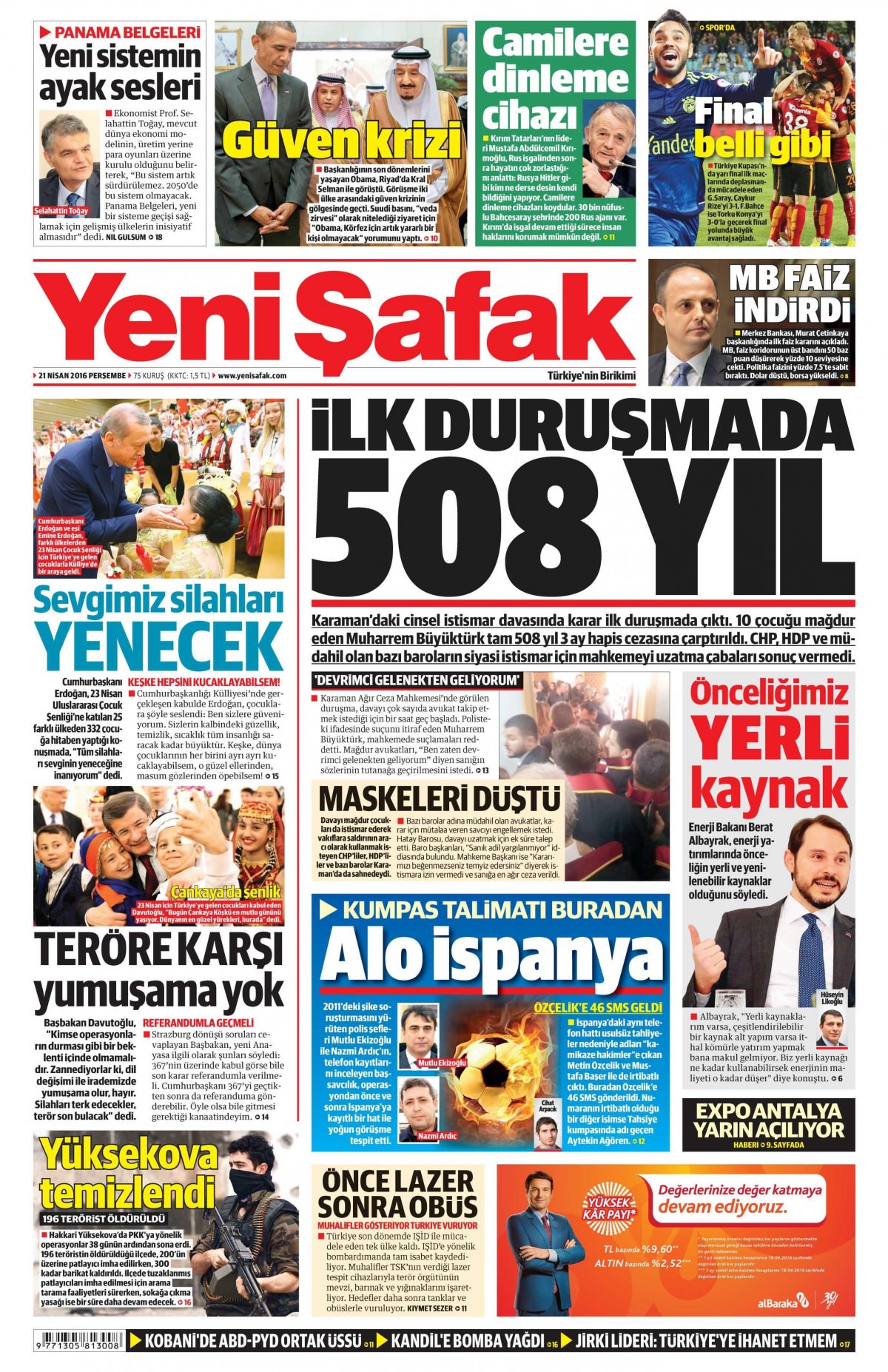 21 Nisan 2016 gazete manşetleri - 606