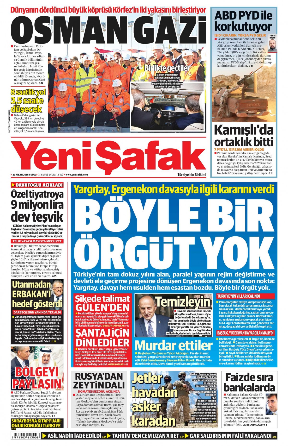 22 Nisan 2016 gazete manşetleri - 2