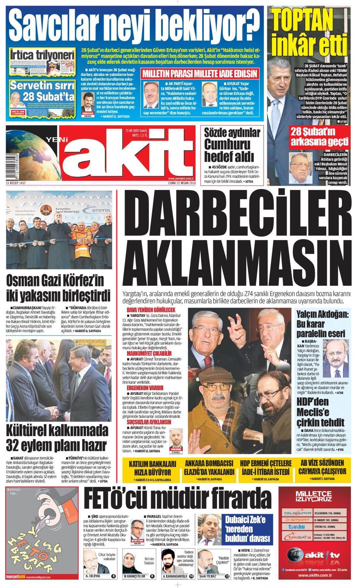 22 Nisan 2016 gazete manşetleri - 12