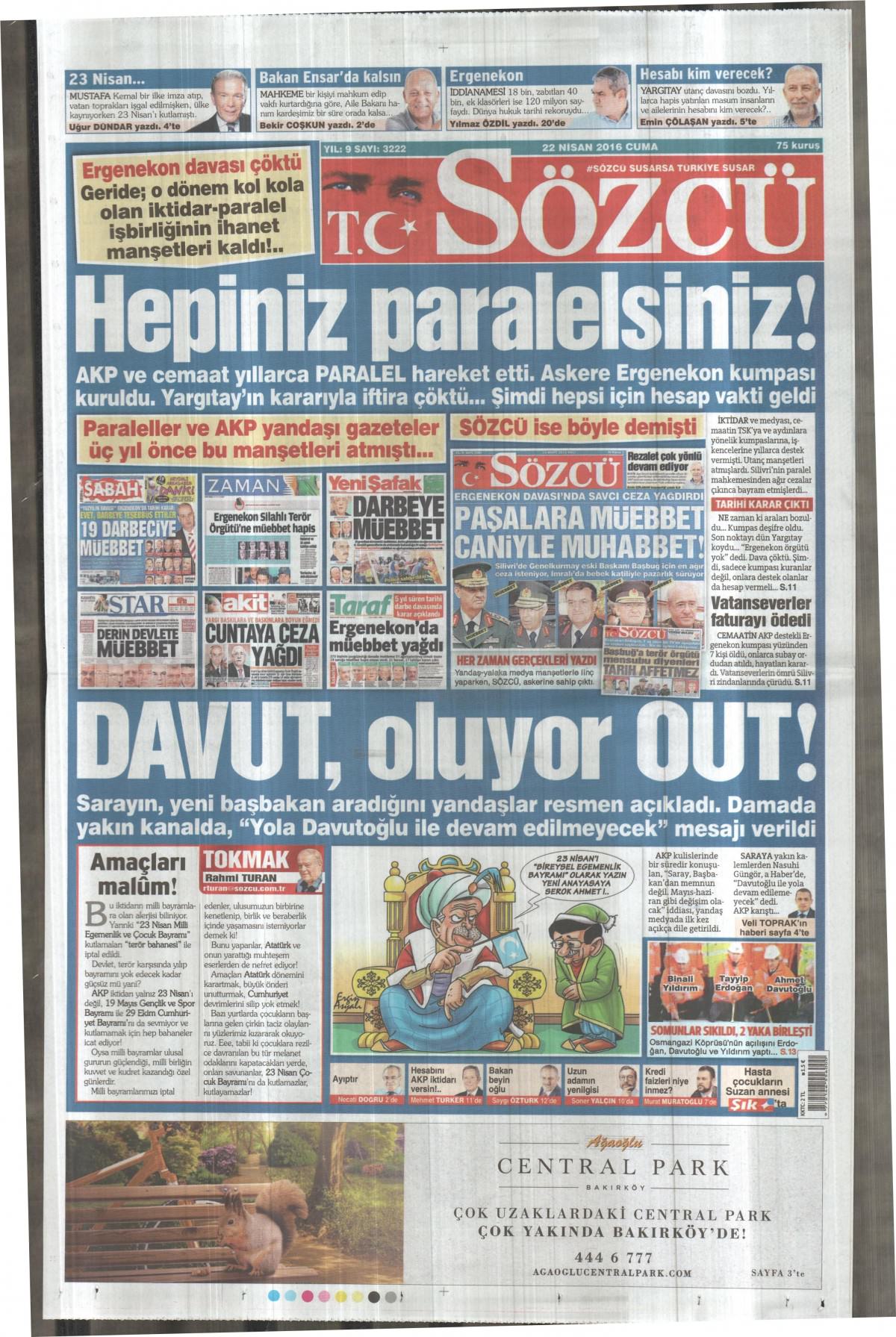 22 Nisan 2016 gazete manşetleri - 25