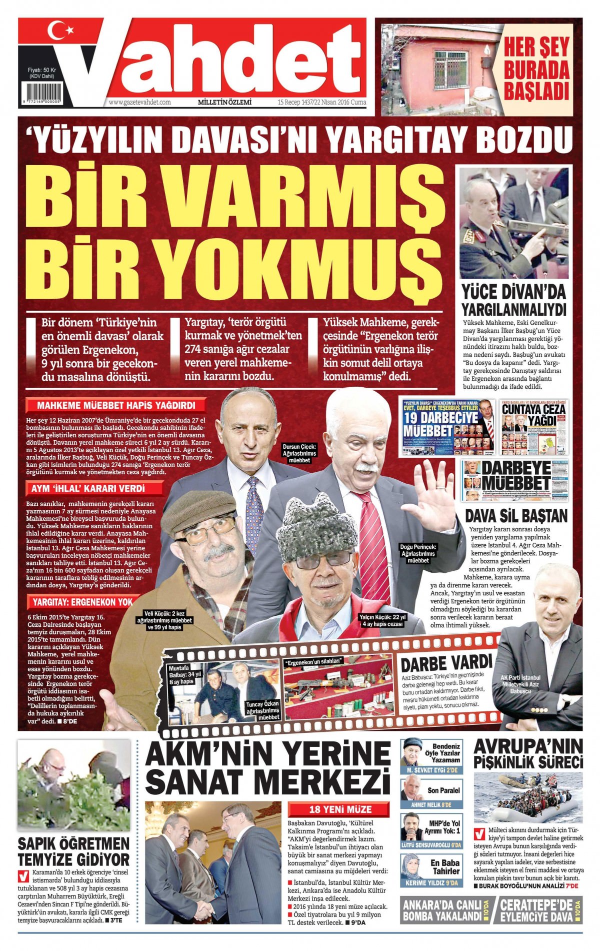 22 Nisan 2016 gazete manşetleri - 1