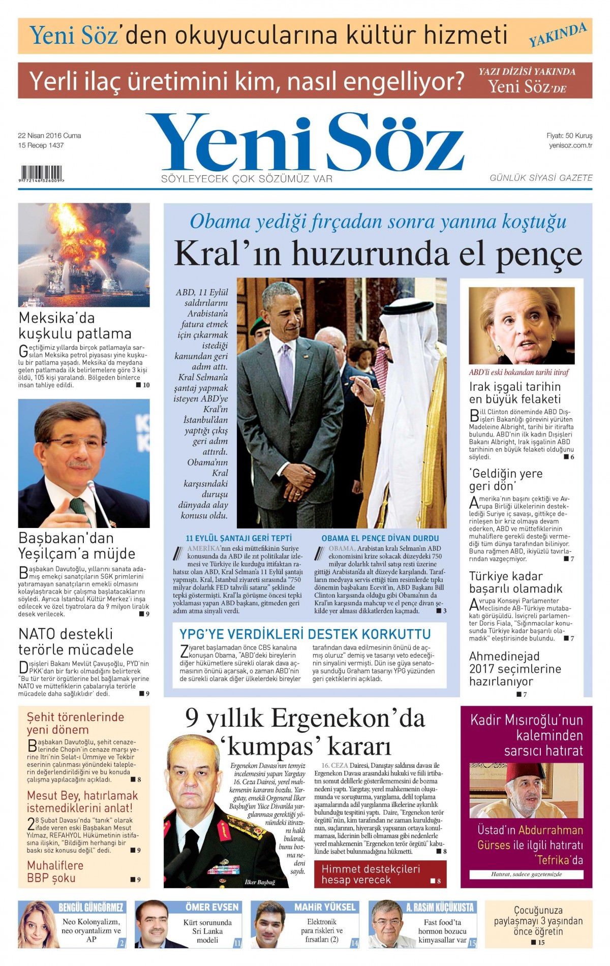 22 Nisan 2016 gazete manşetleri - 14