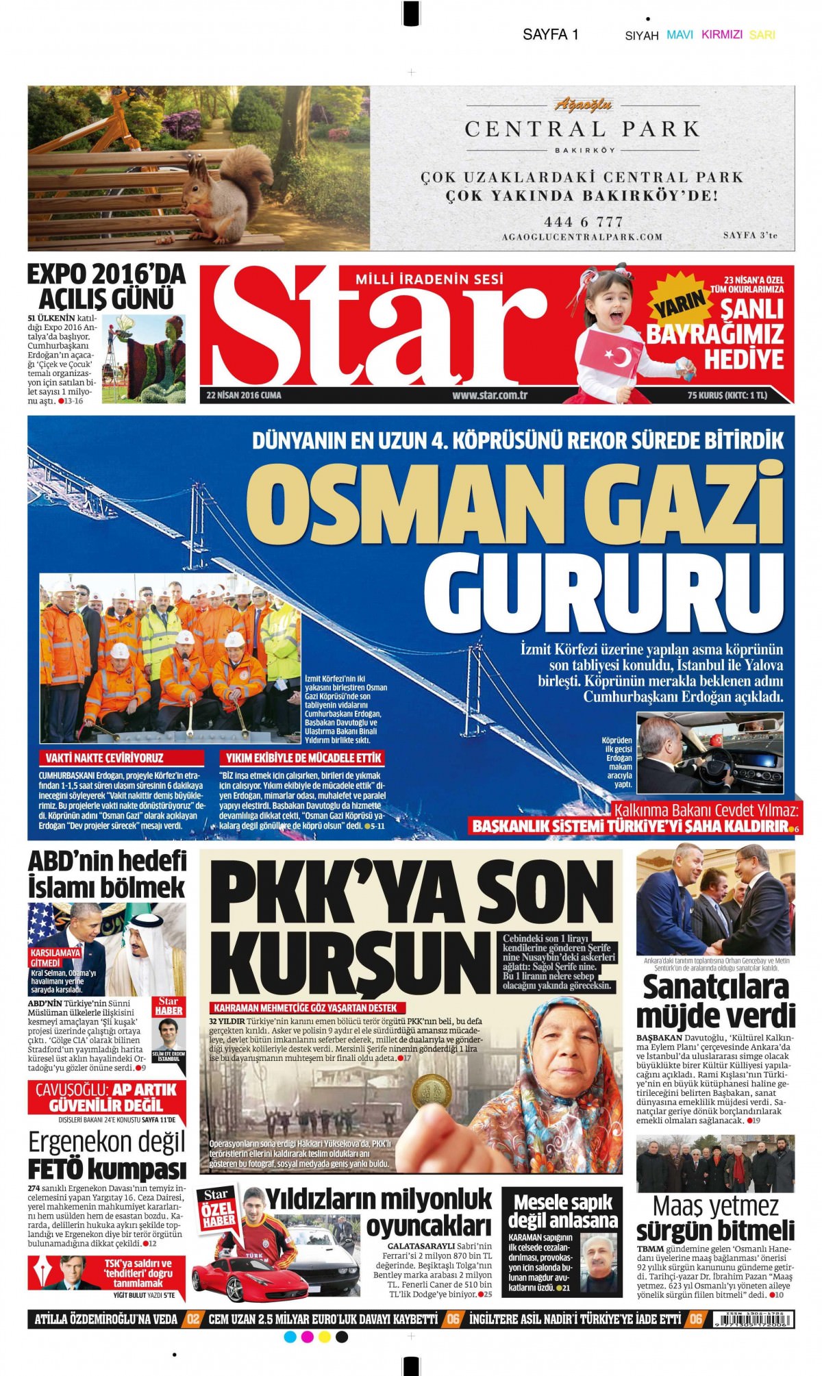 22 Nisan 2016 gazete manşetleri - 21