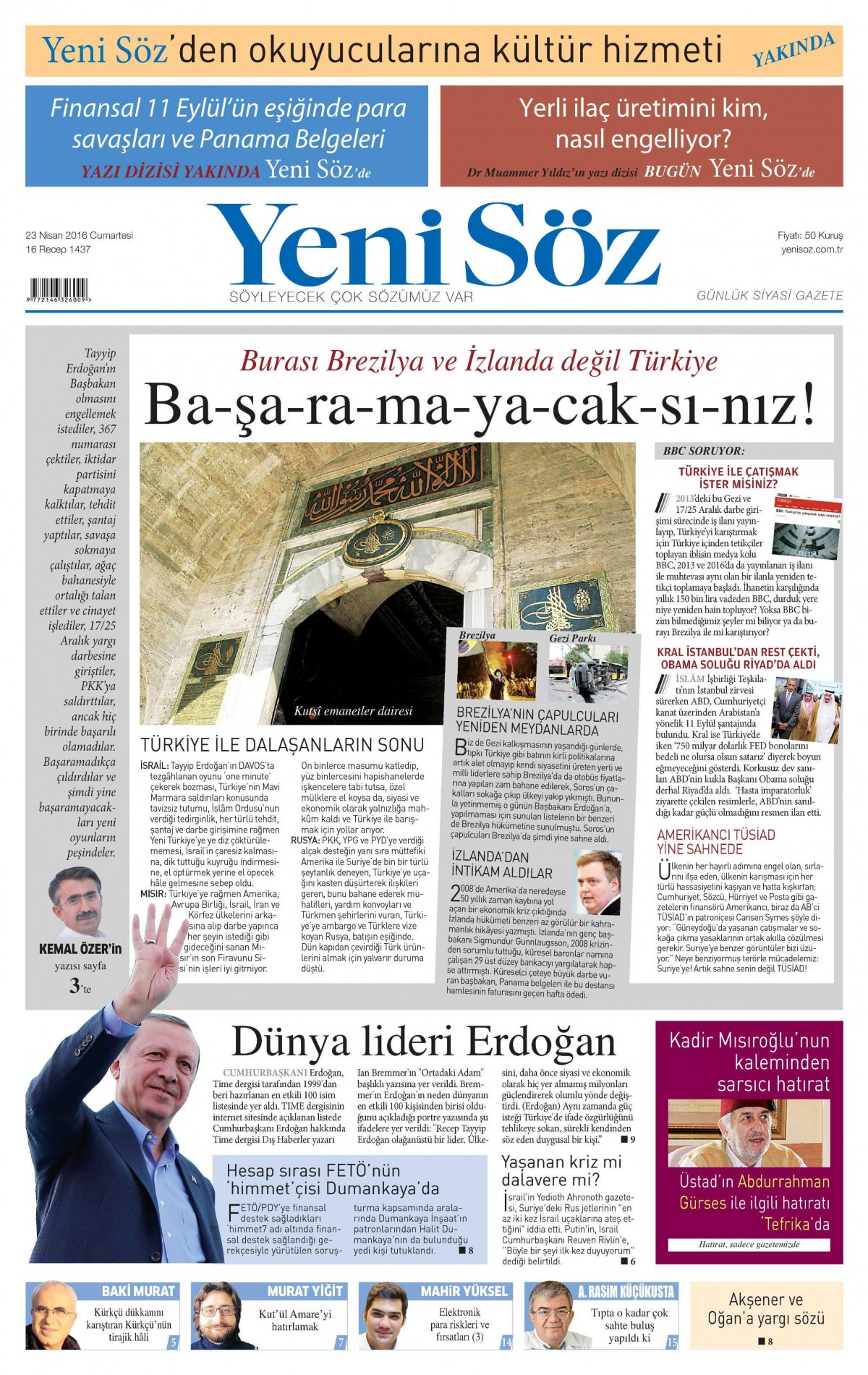 23 Nisan 2016 gazete manşetleri - 9