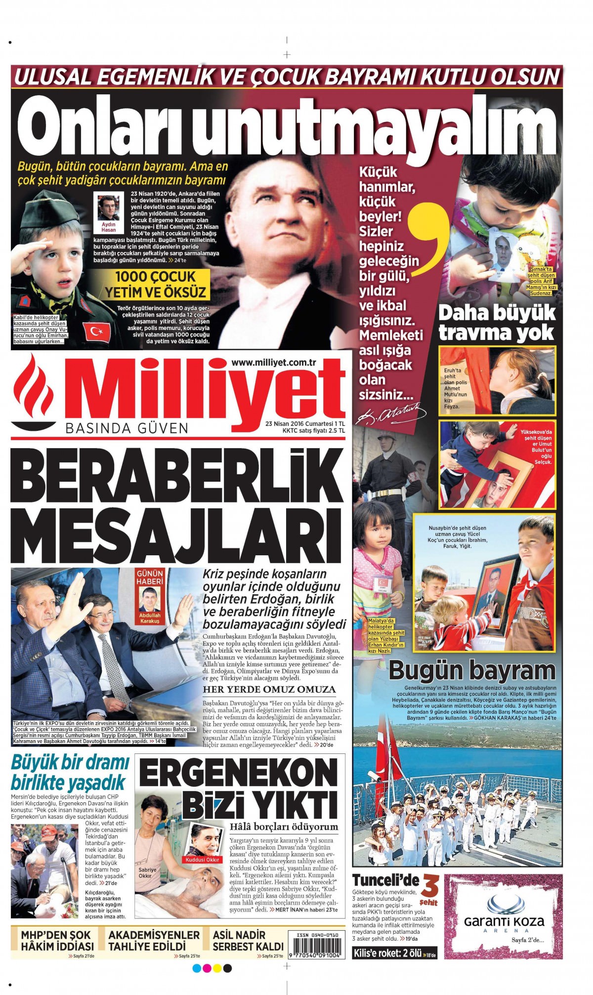 23 Nisan 2016 gazete manşetleri - 23