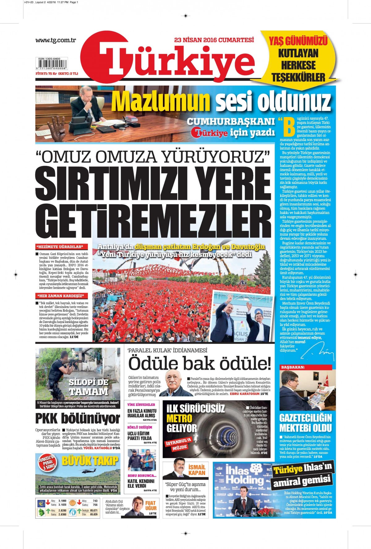 23 Nisan 2016 gazete manşetleri - 5