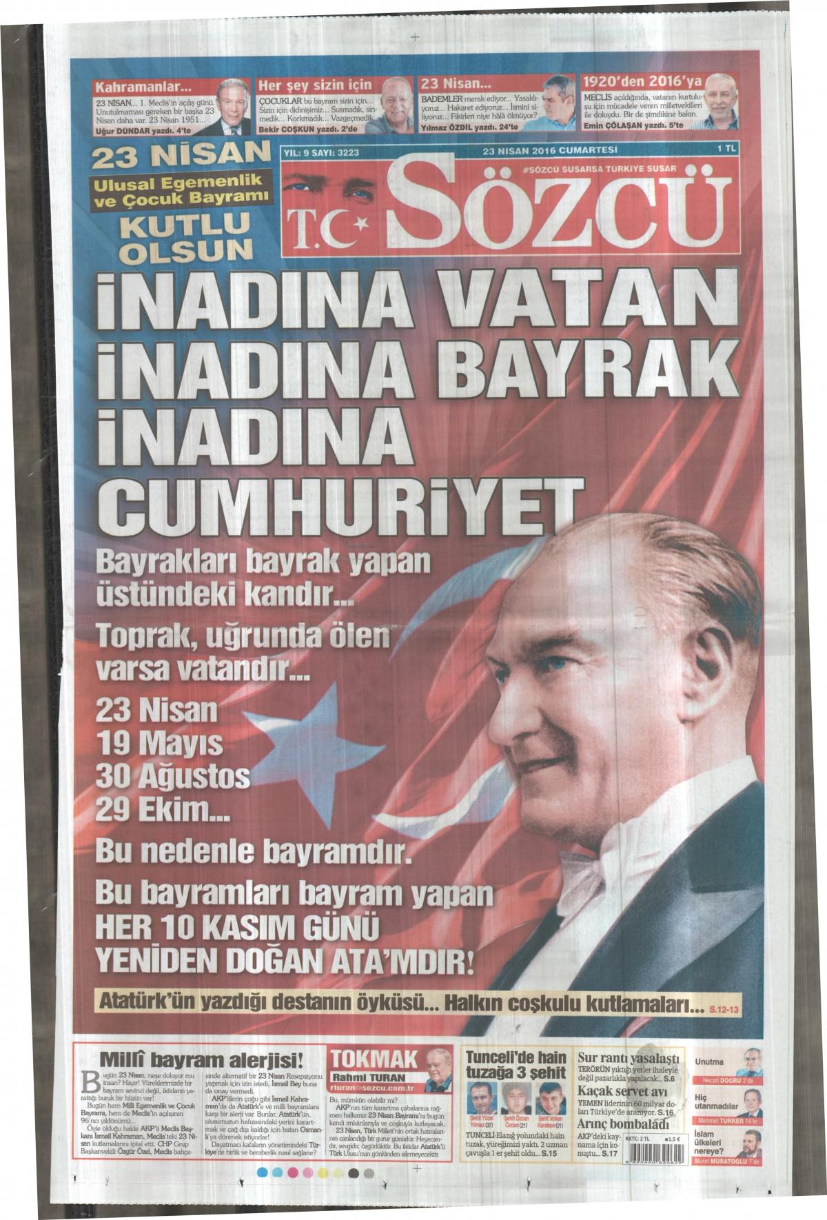 23 Nisan 2016 gazete manşetleri - 3