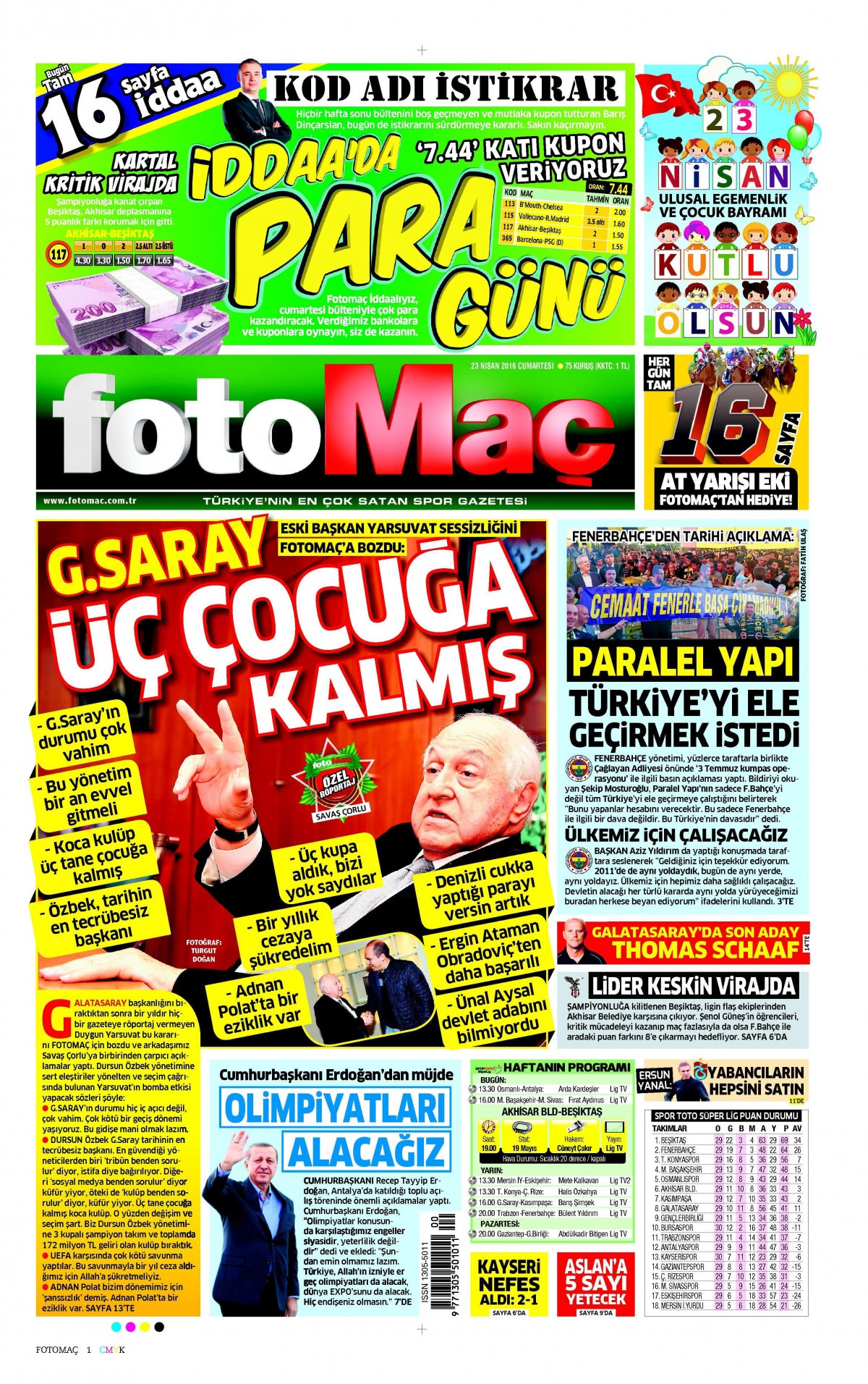 23 Nisan 2016 gazete manşetleri - 14