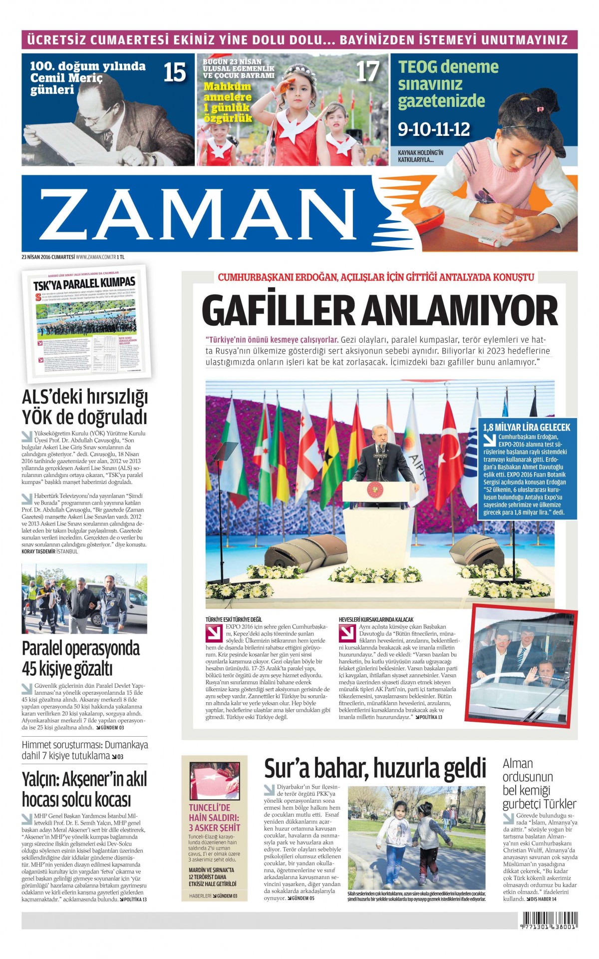 23 Nisan 2016 gazete manşetleri - 2