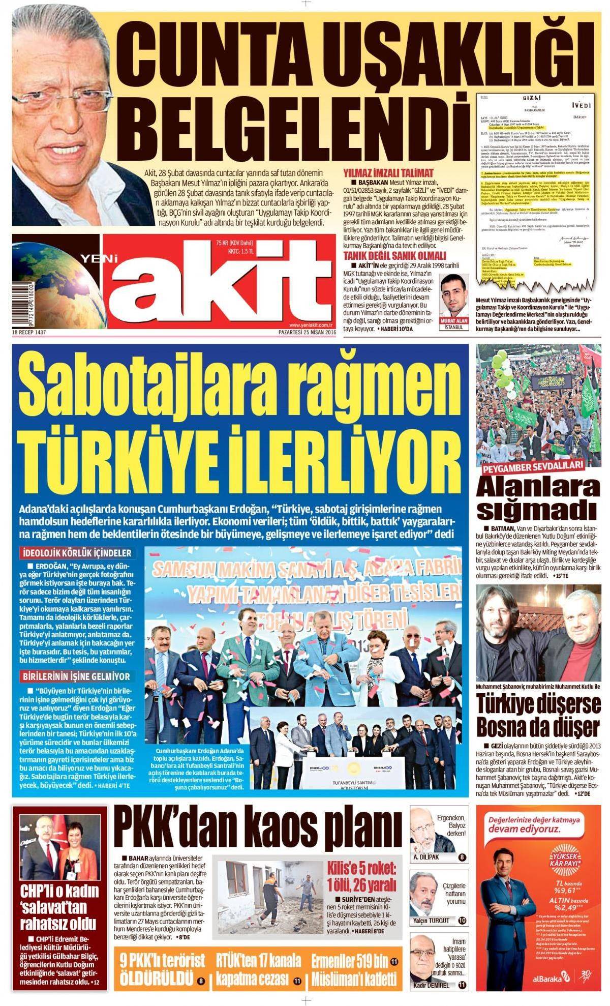 25 Nisan 2016 gazete manşetleri - 647