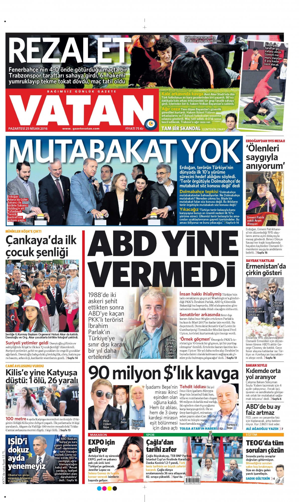 25 Nisan 2016 gazete manşetleri - 560