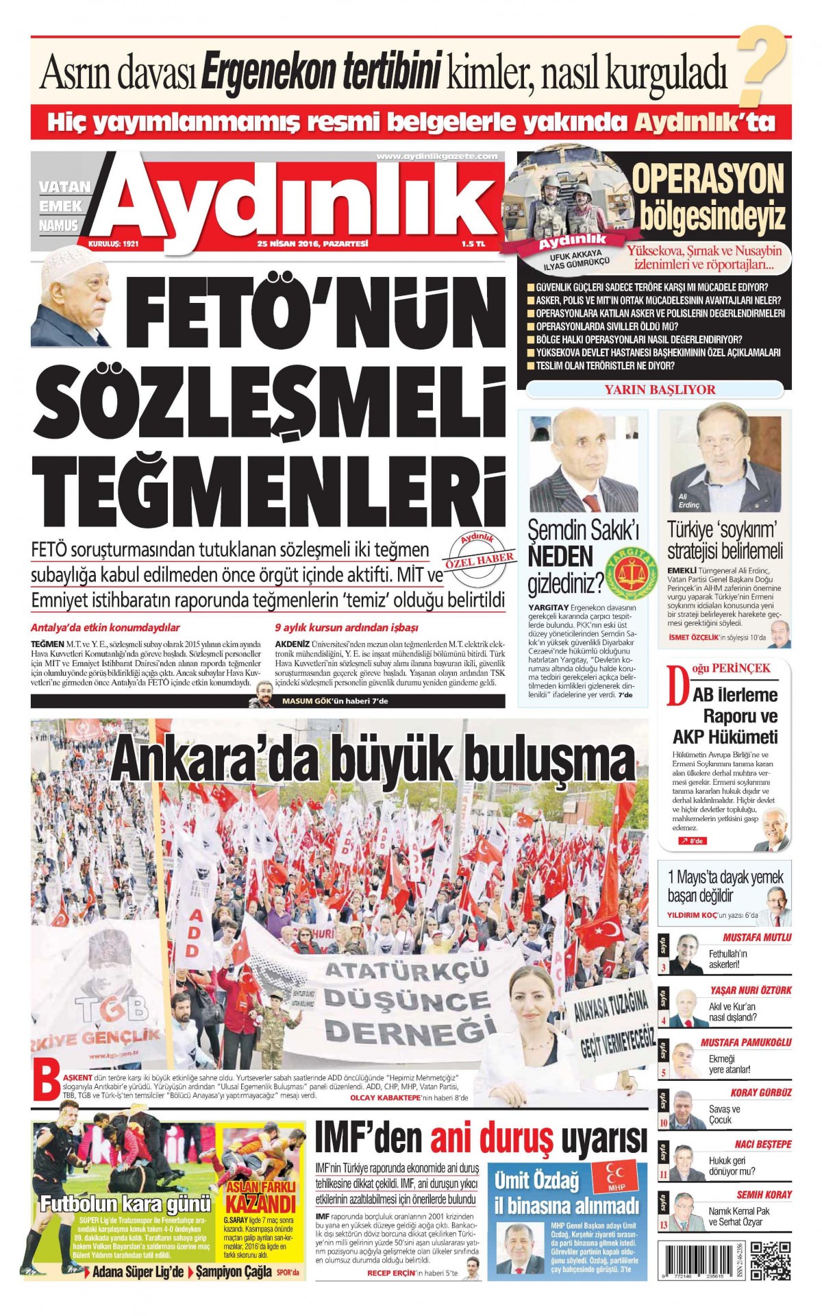 25 Nisan 2016 gazete manşetleri - 539