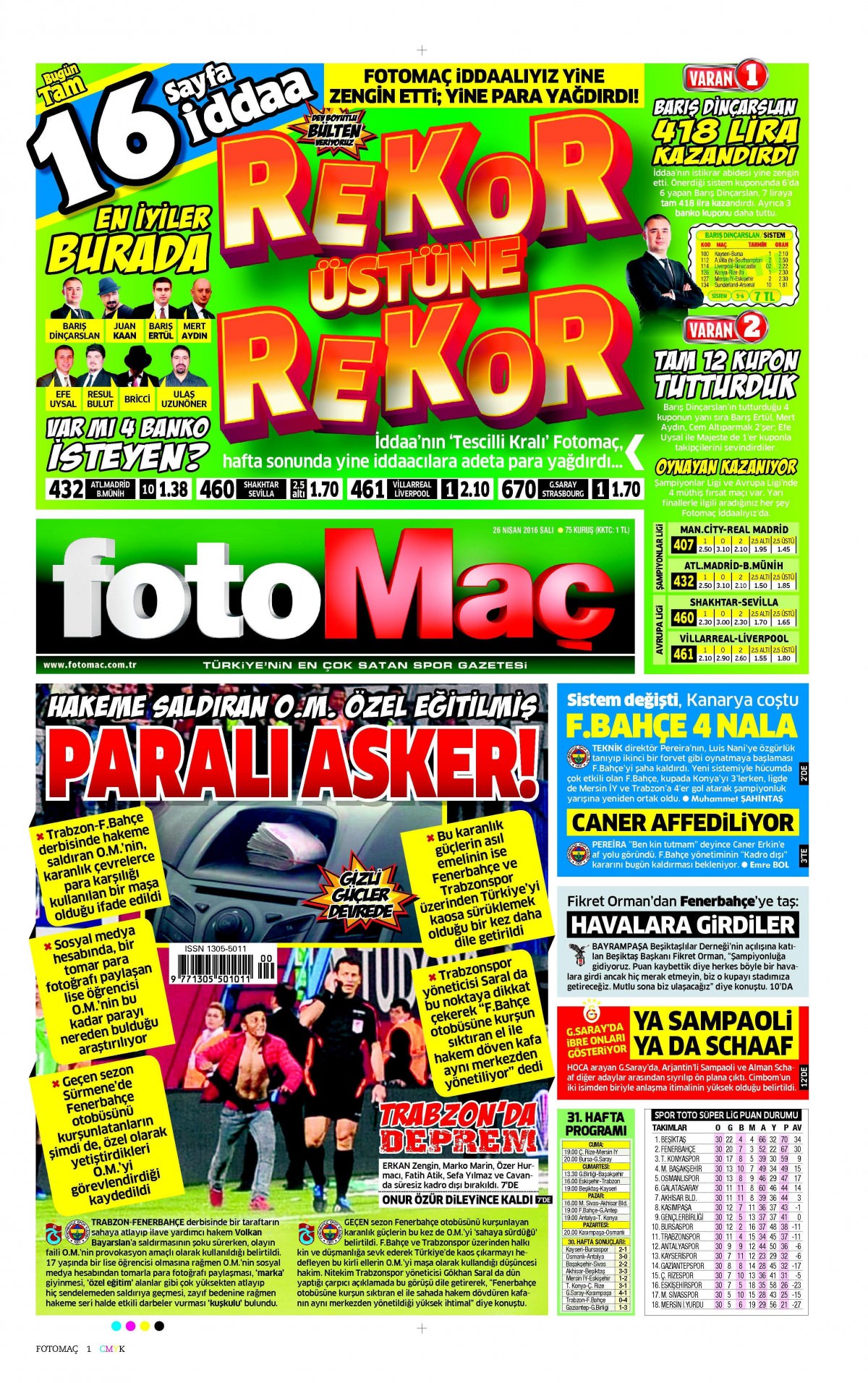 26 Nisan 2016 gazete manşetleri - 582