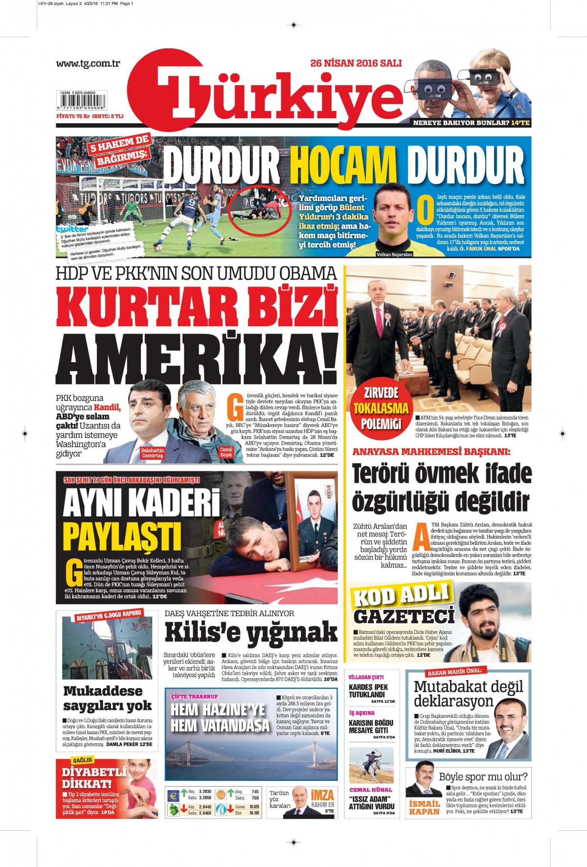26 Nisan 2016 gazete manşetleri - 874