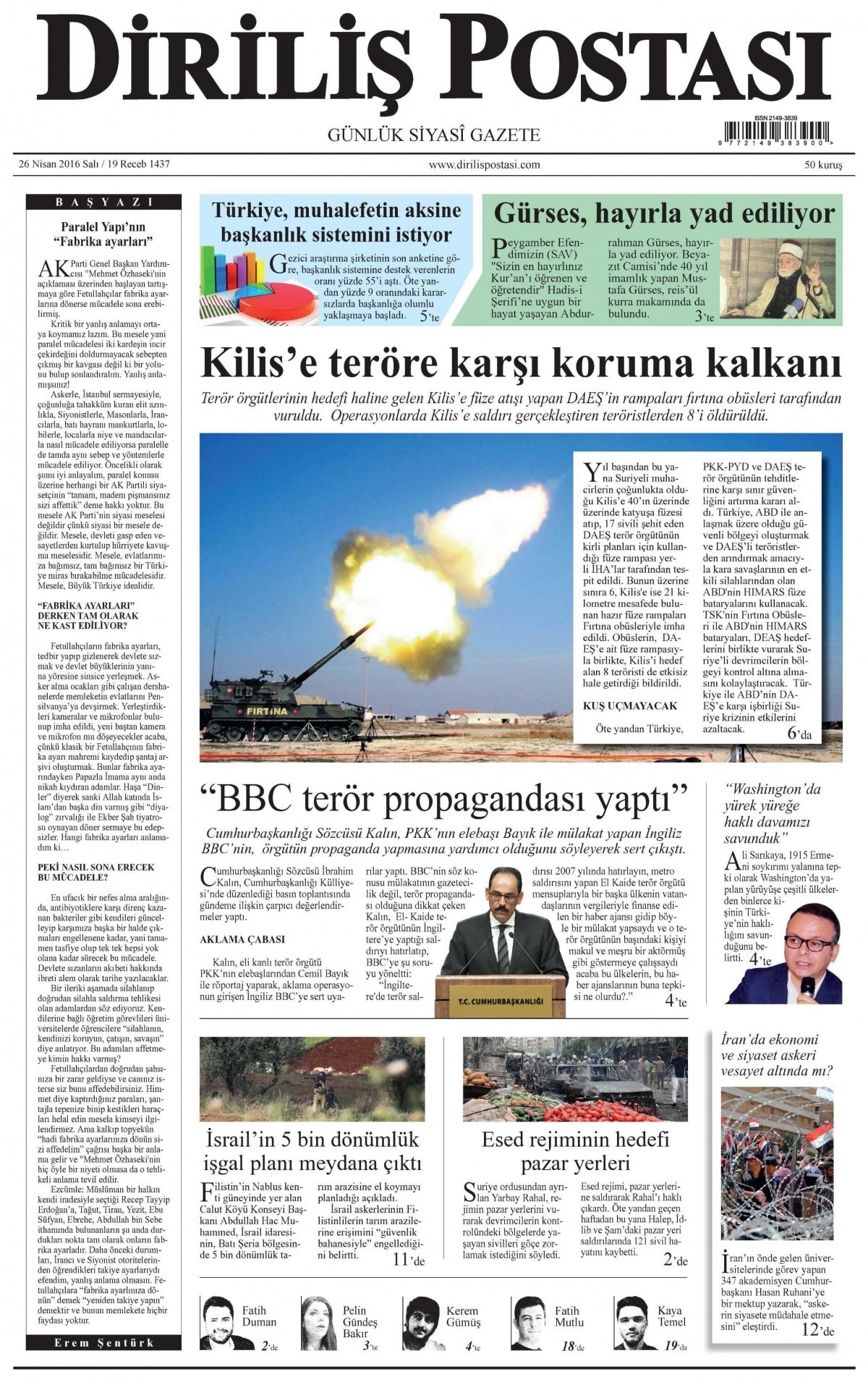 26 Nisan 2016 gazete manşetleri - 722