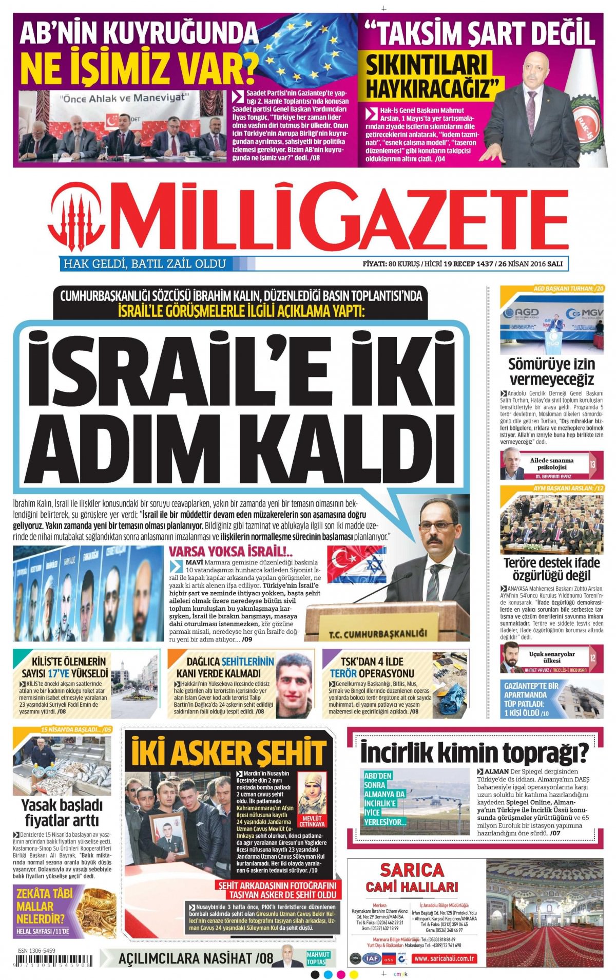 26 Nisan 2016 gazete manşetleri - 735