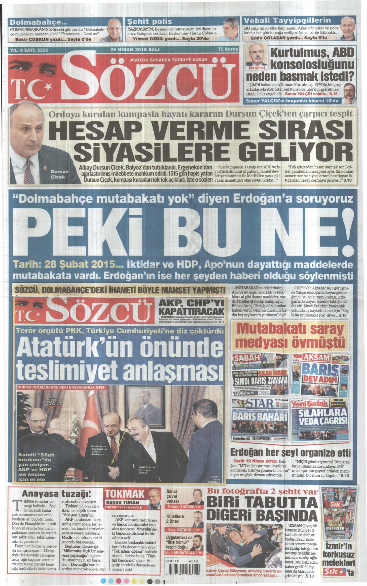 26 Nisan 2016 gazete manşetleri - 544