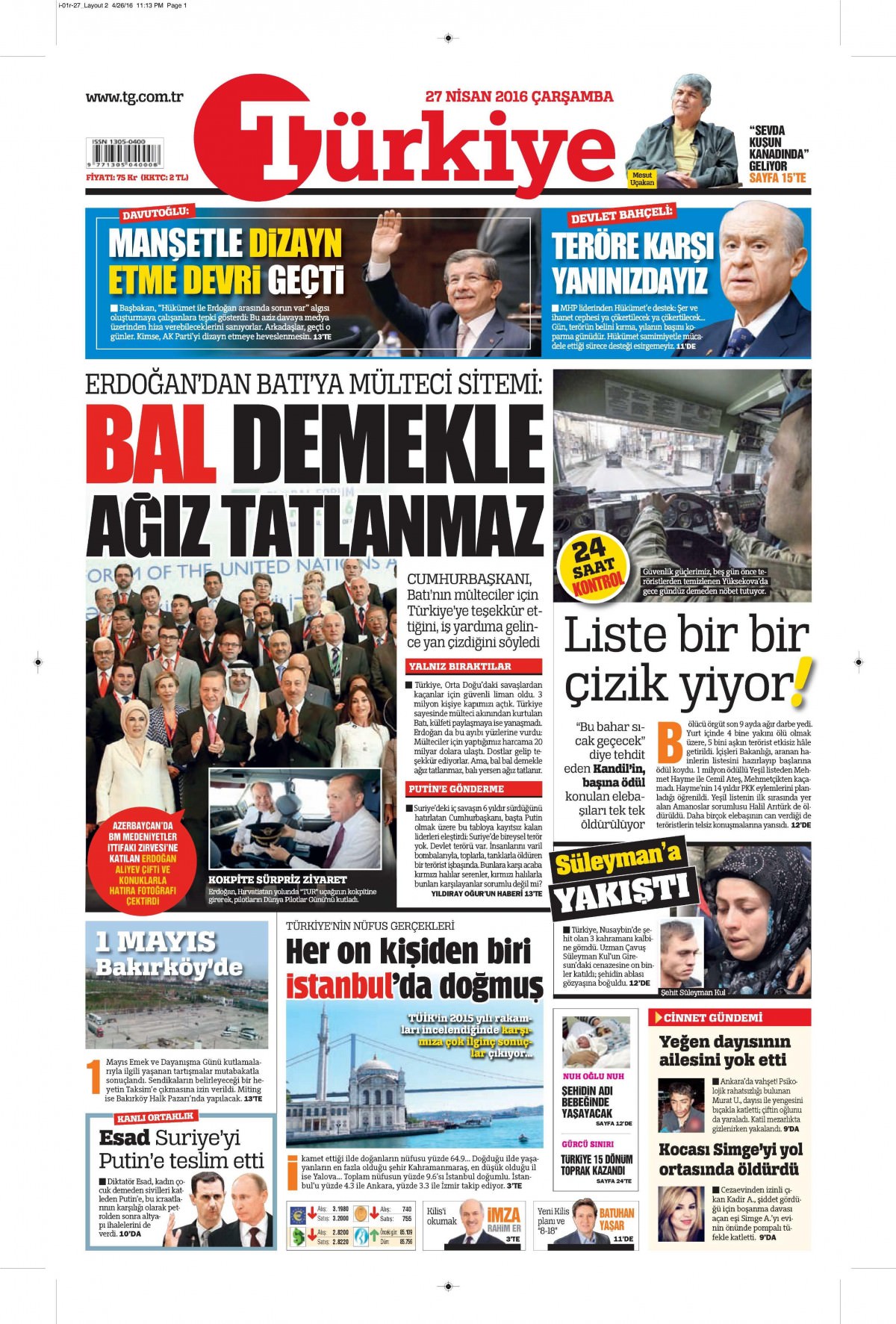 27 Nisan 2016 gazete manşetleri - 2
