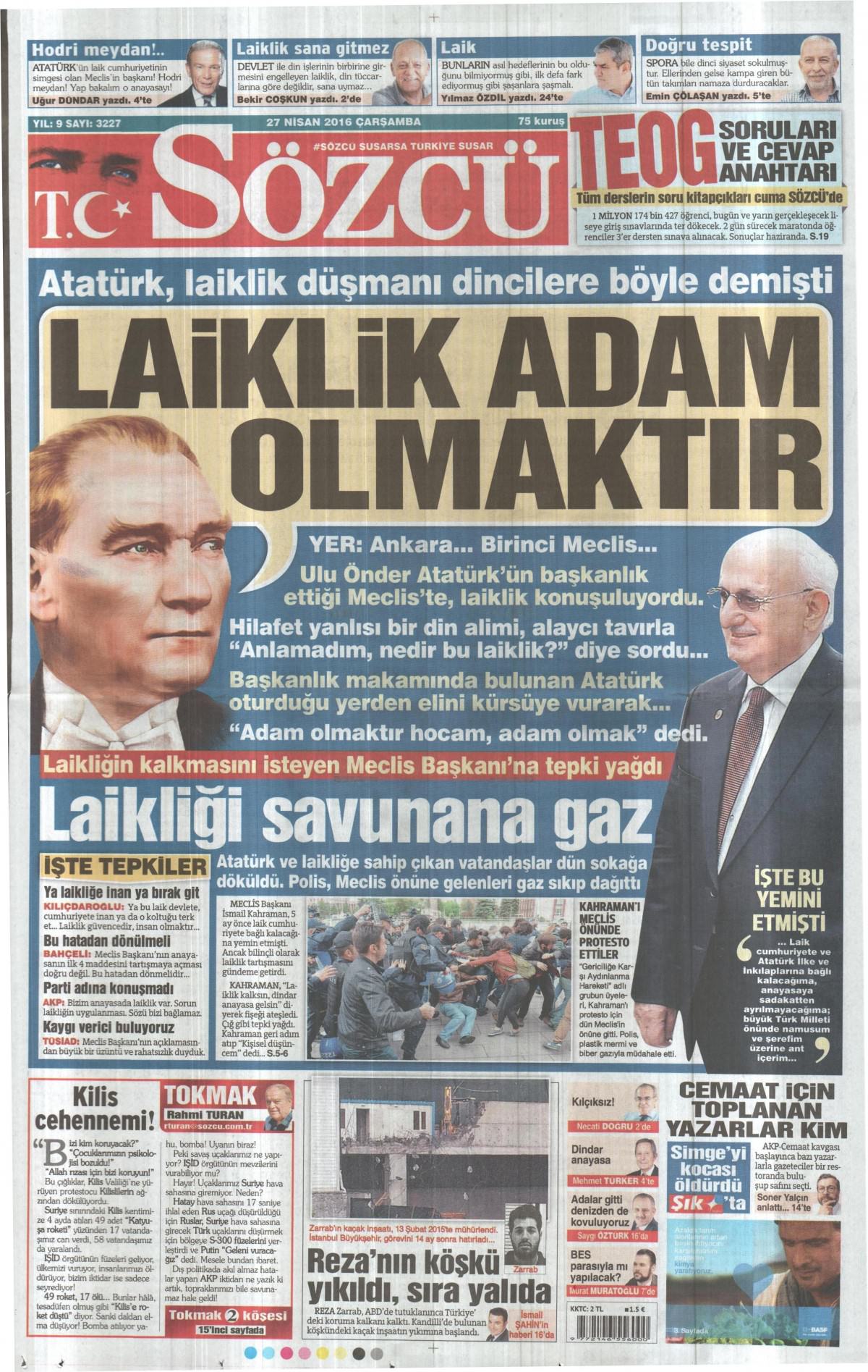 27 Nisan 2016 gazete manşetleri - 16