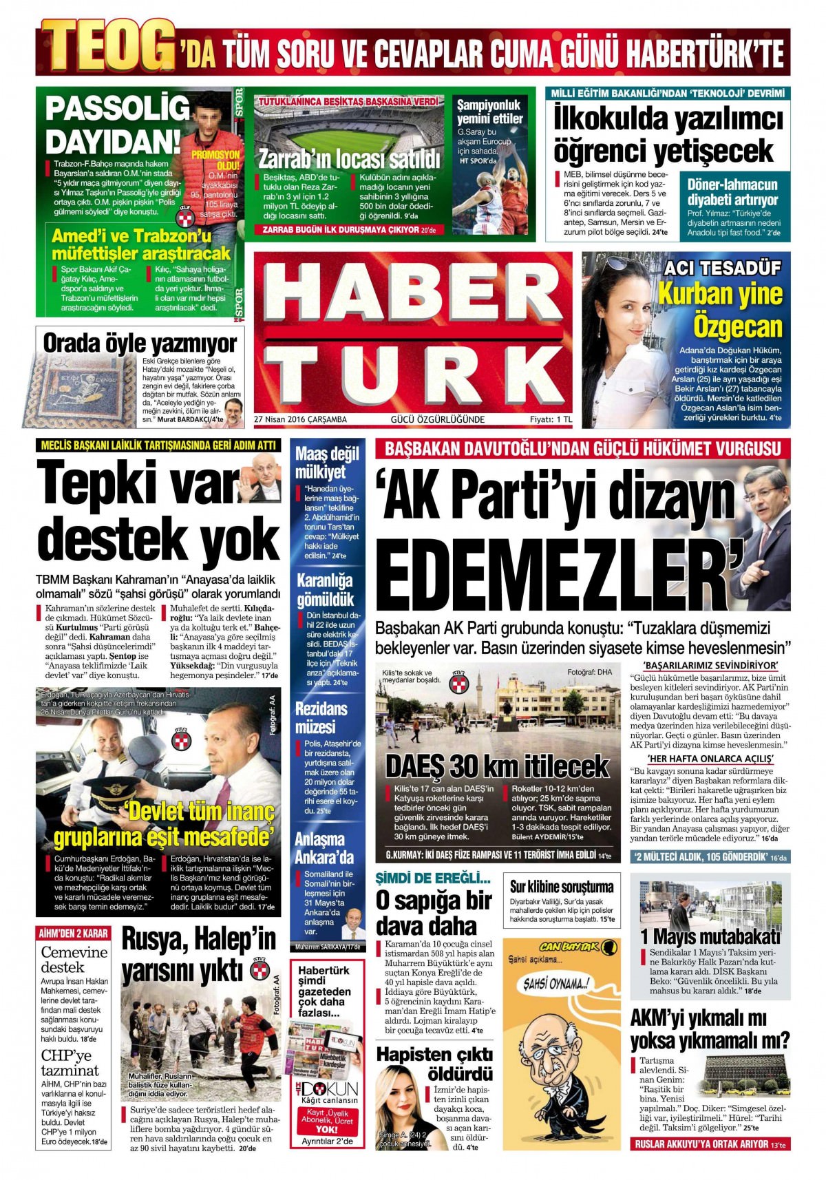 27 Nisan 2016 gazete manşetleri - 18