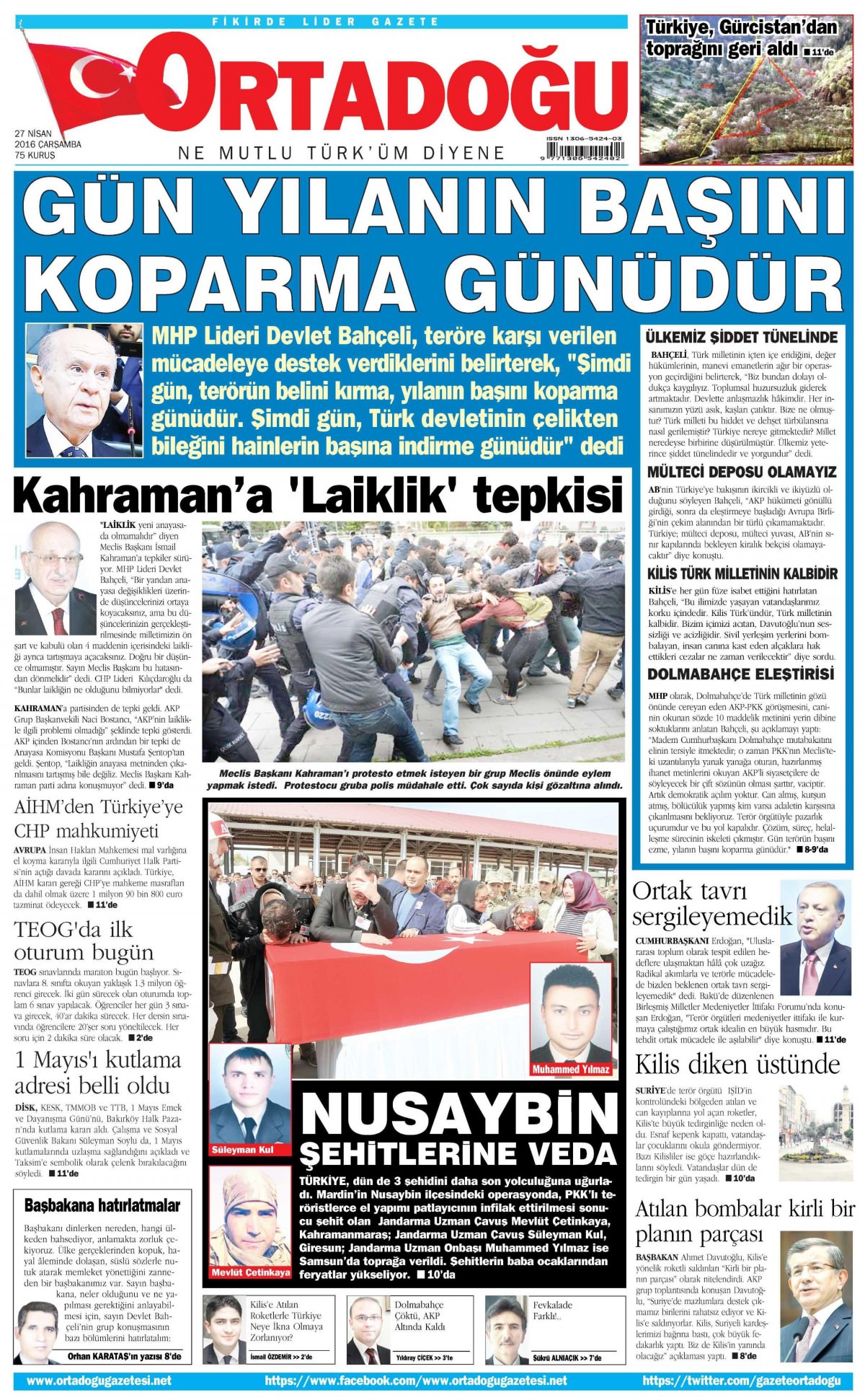 27 Nisan 2016 gazete manşetleri - 1