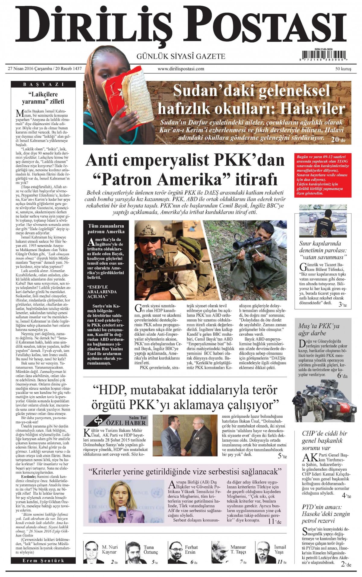 27 Nisan 2016 gazete manşetleri - 711