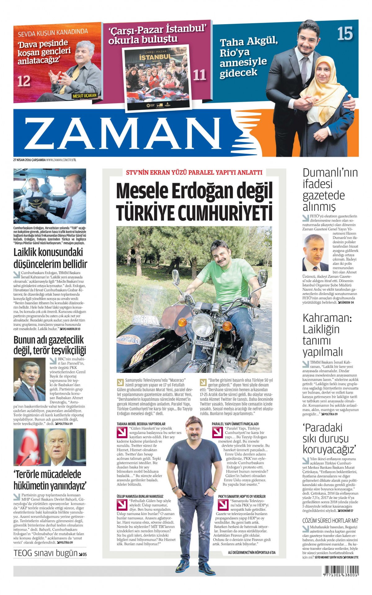 27 Nisan 2016 gazete manşetleri - 853