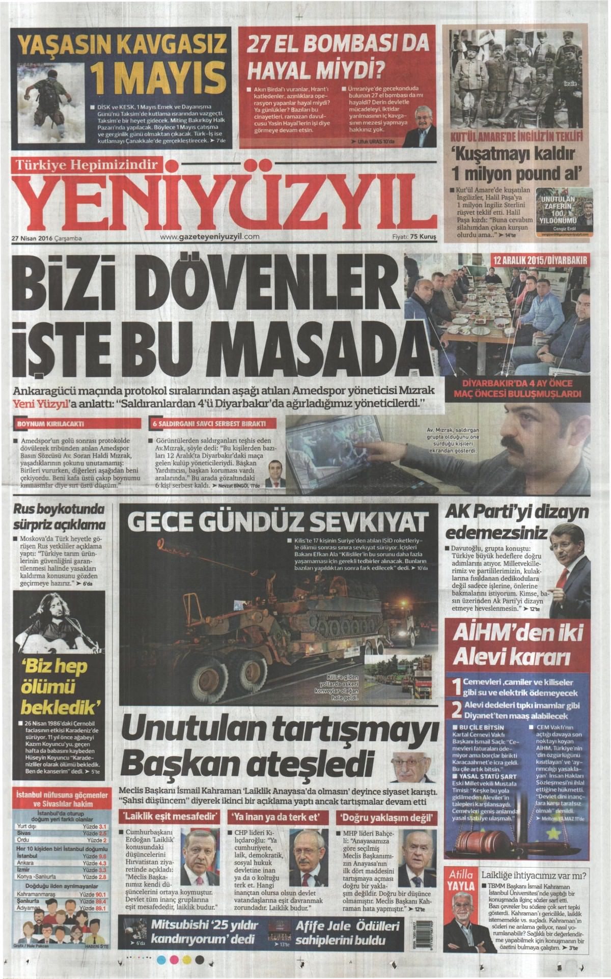 27 Nisan 2016 gazete manşetleri - 844