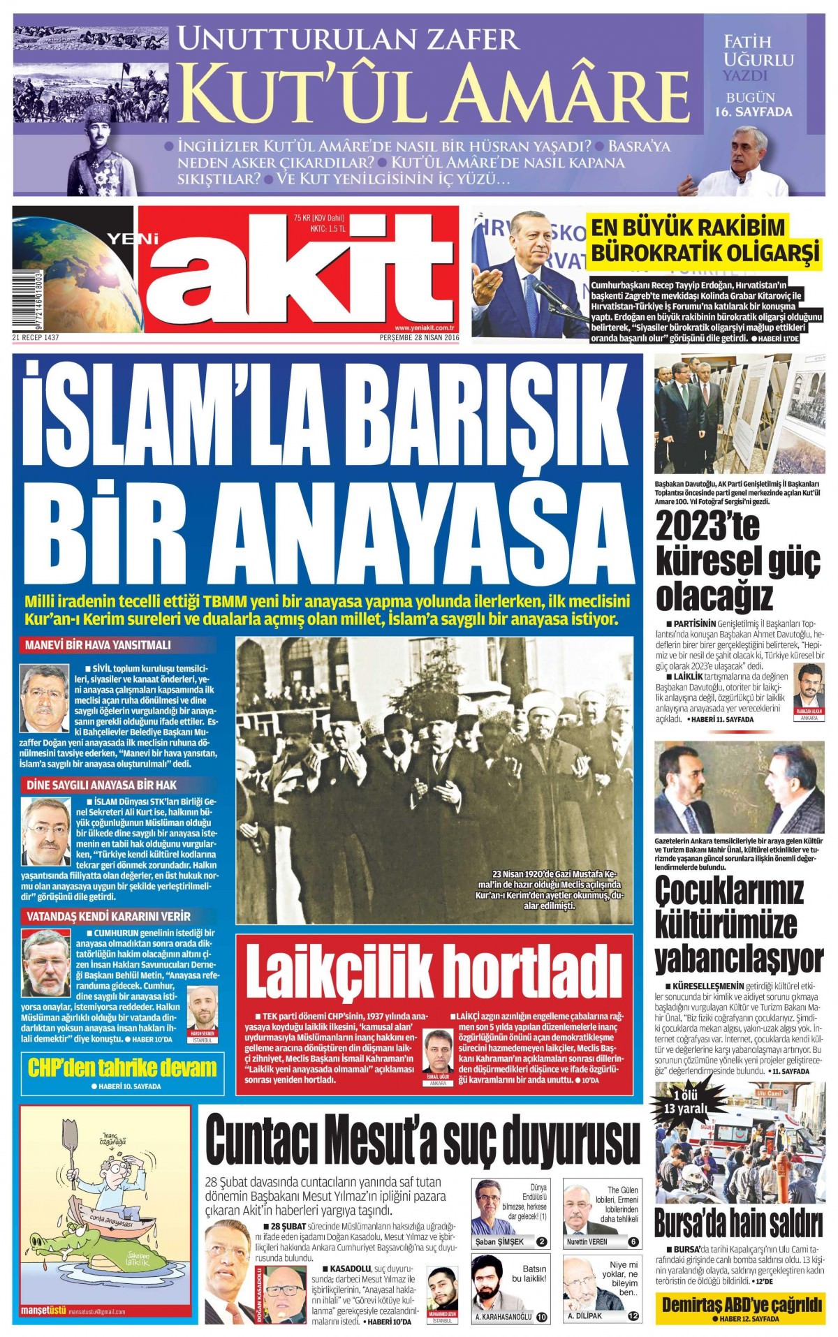 28 Nisan 2016 gazete manşetleri - 929