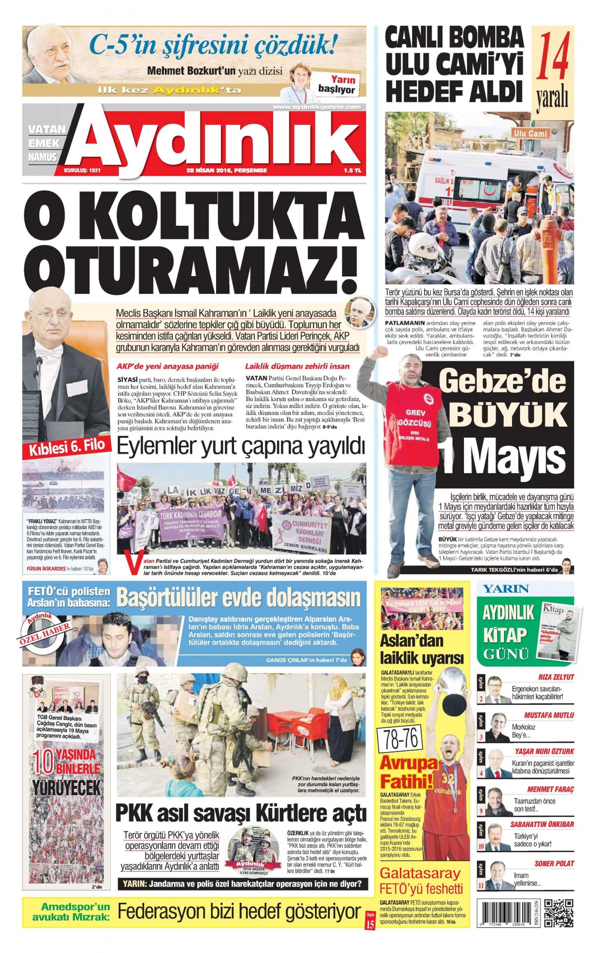 28 Nisan 2016 gazete manşetleri - 919