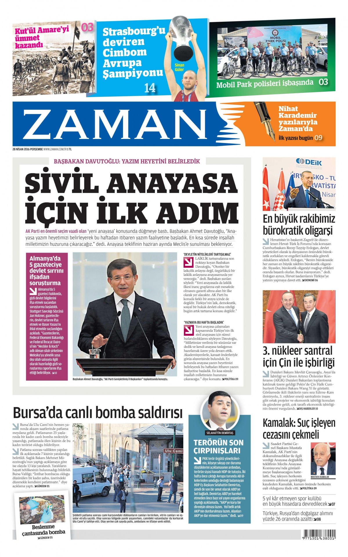 28 Nisan 2016 gazete manşetleri - 650