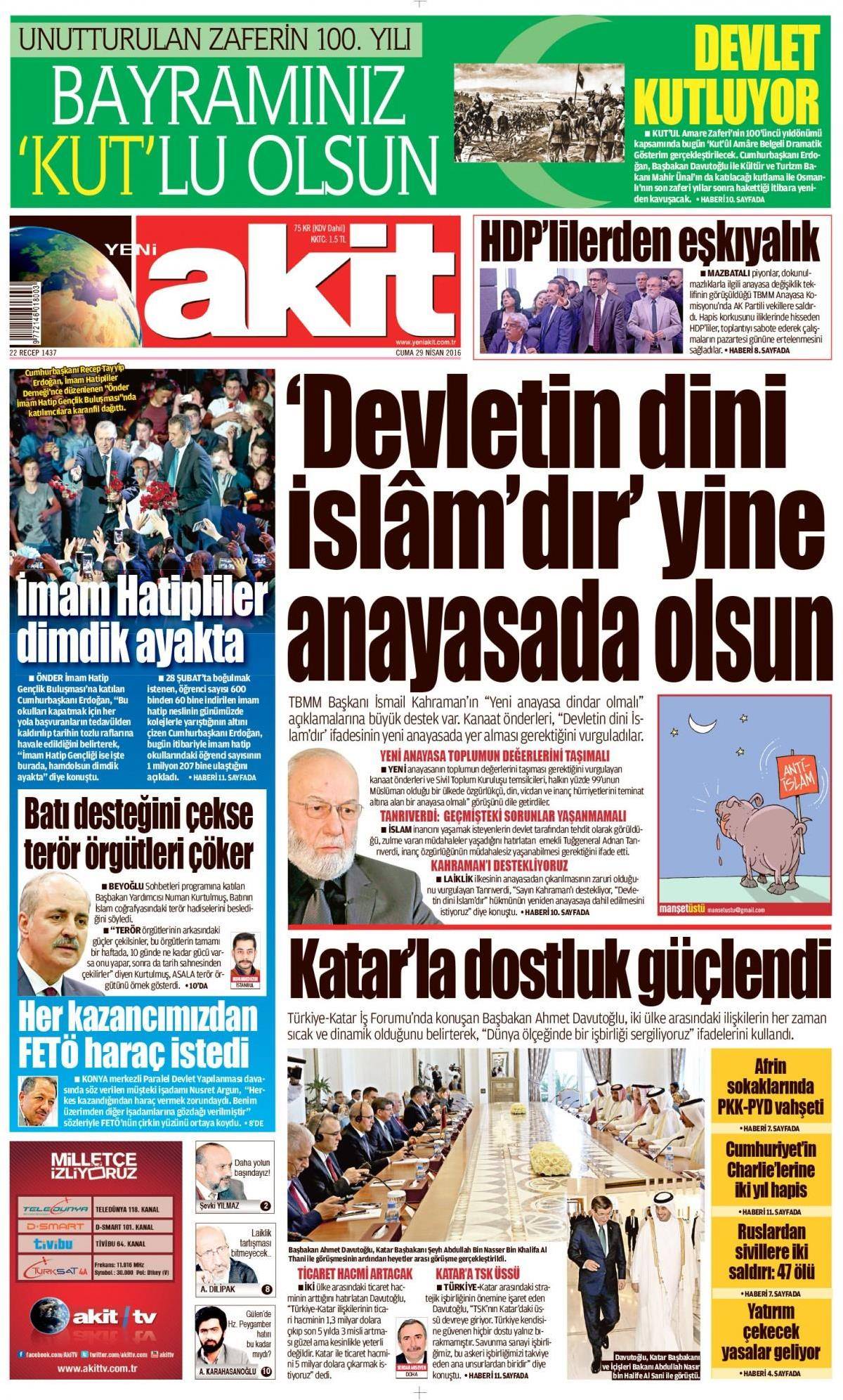 29 Nisan 2016 gazete manşetleri - 625