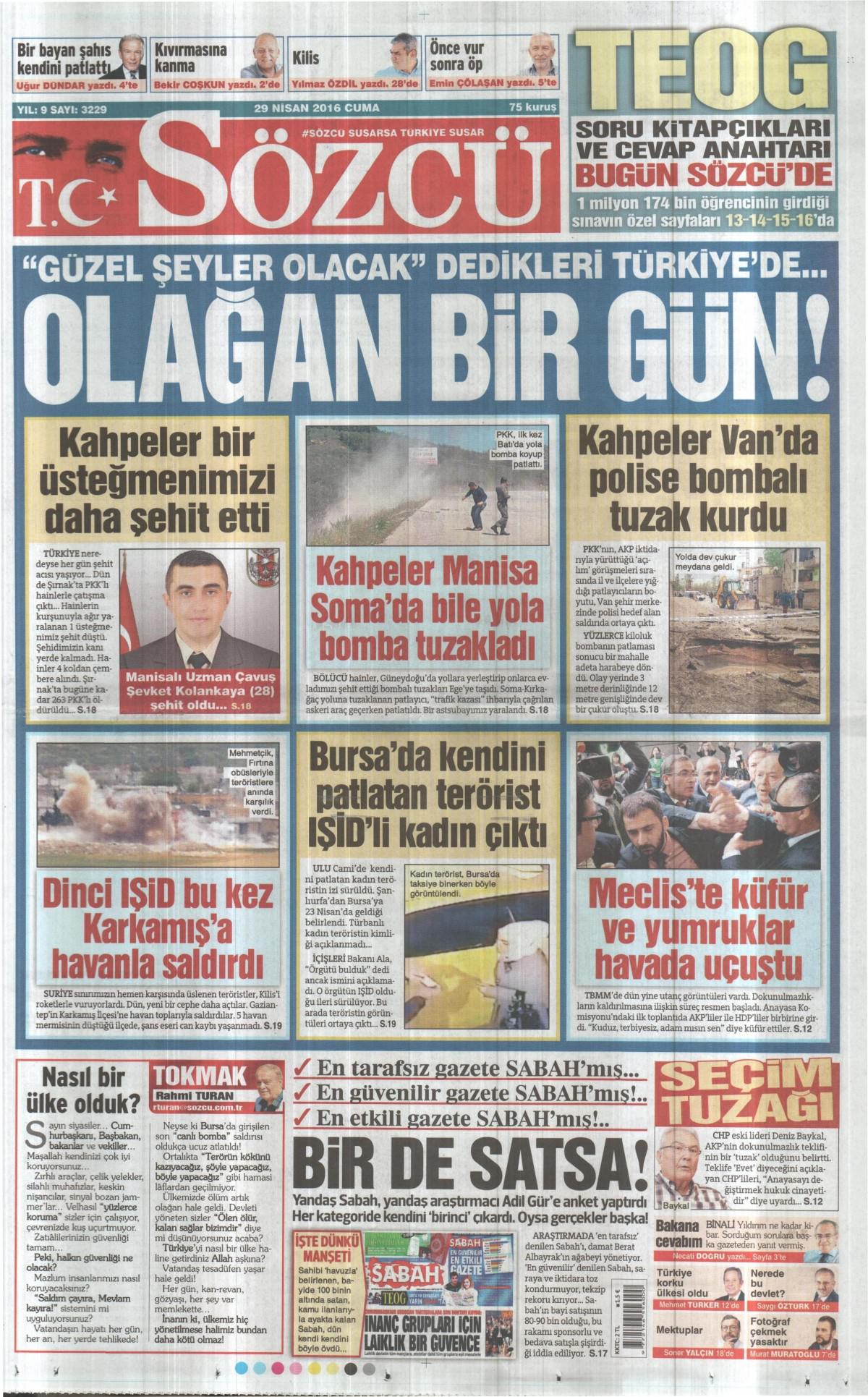 29 Nisan 2016 gazete manşetleri - 786