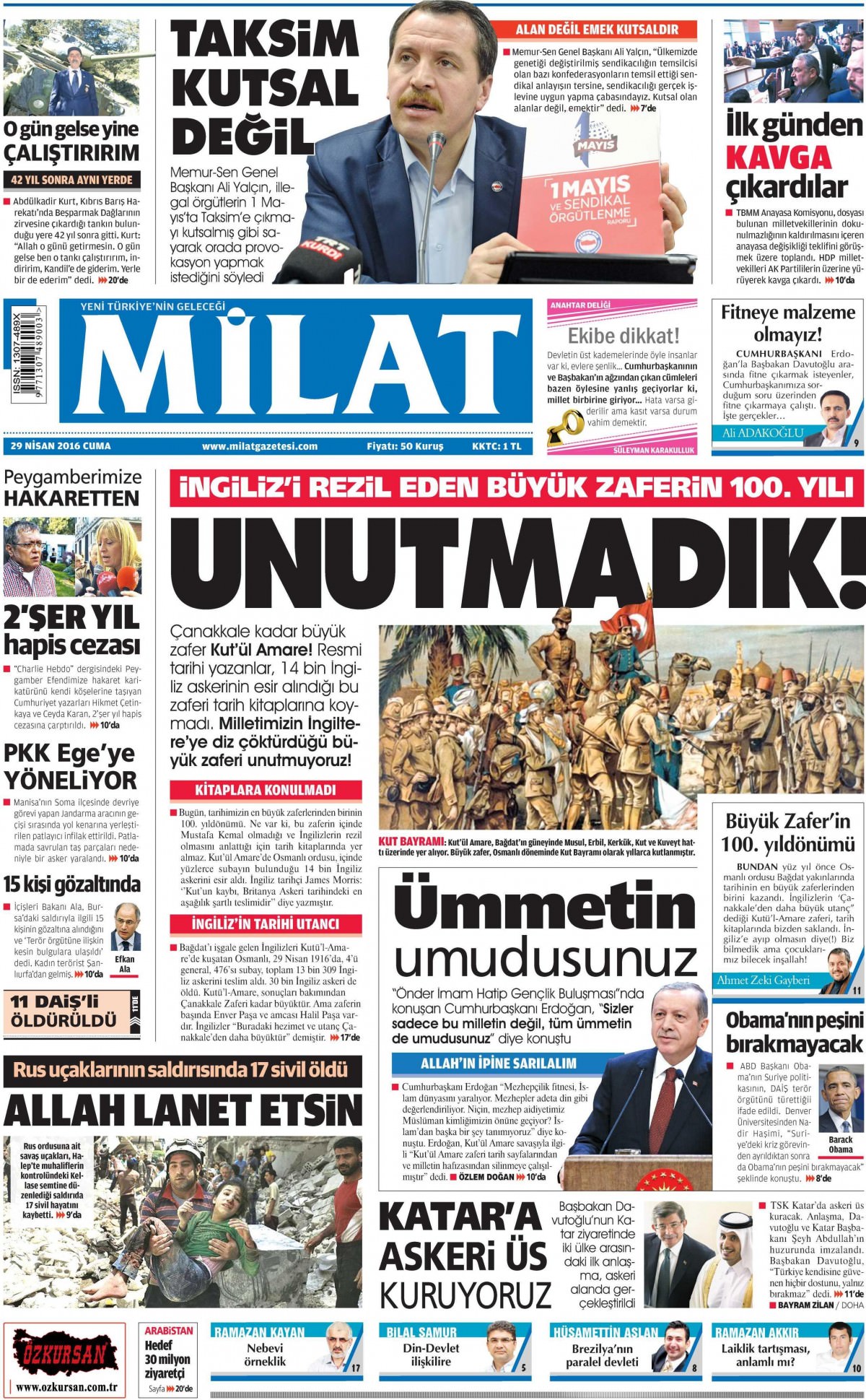 29 Nisan 2016 gazete manşetleri - 561