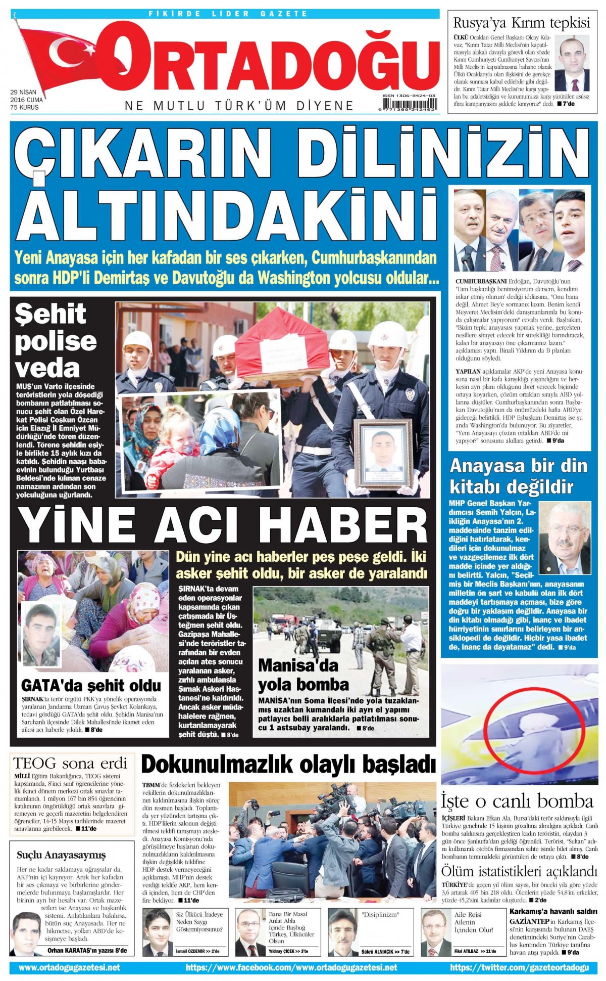 29 Nisan 2016 gazete manşetleri - 754