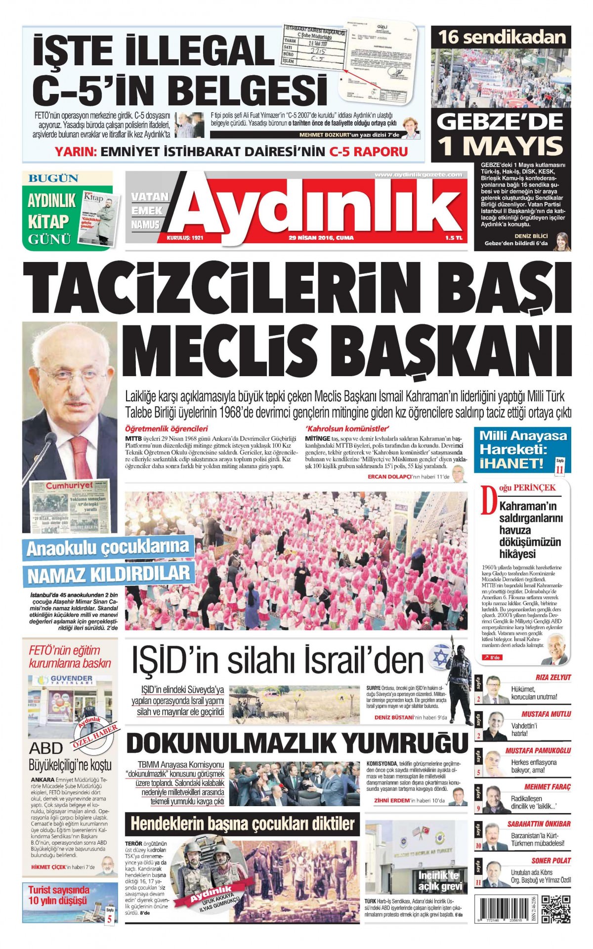 29 Nisan 2016 gazete manşetleri - 545