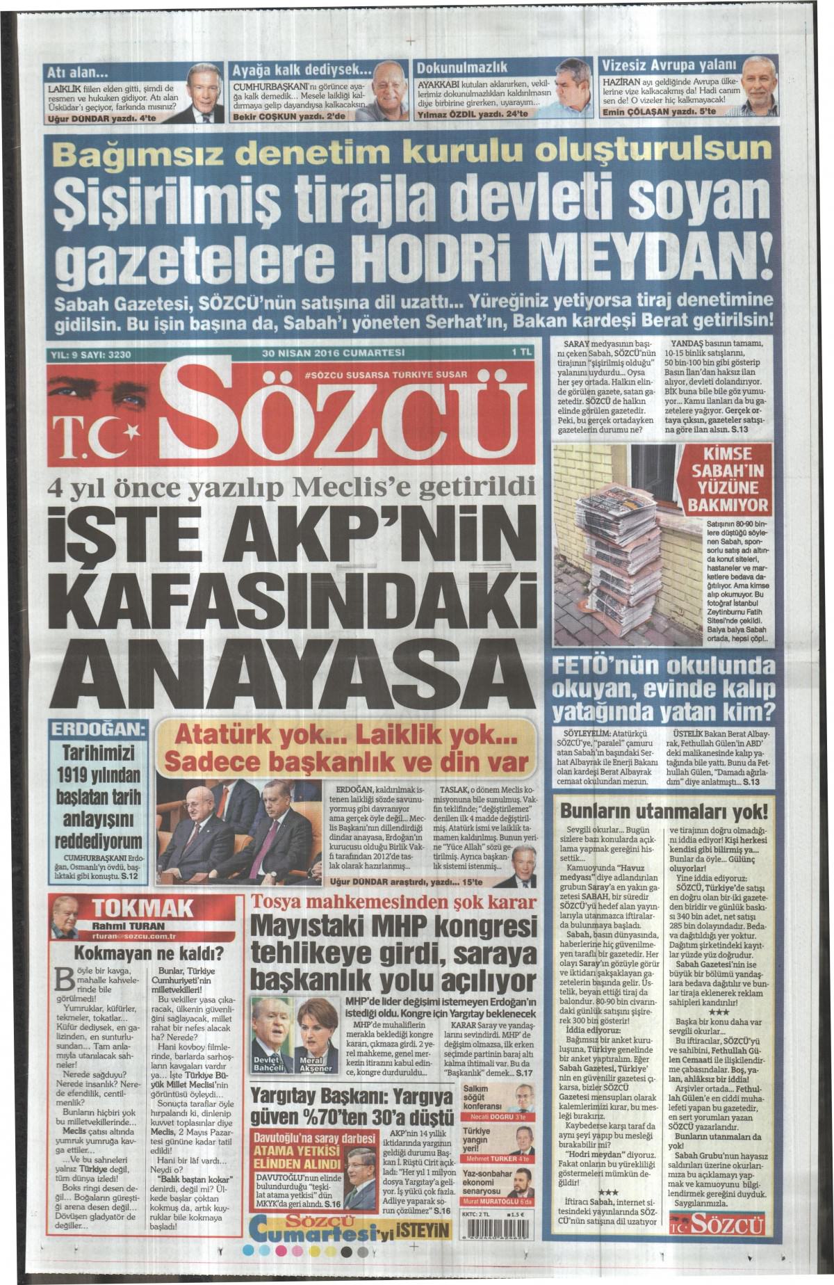 30 Nisan 2016 gazete manşetleri - 797