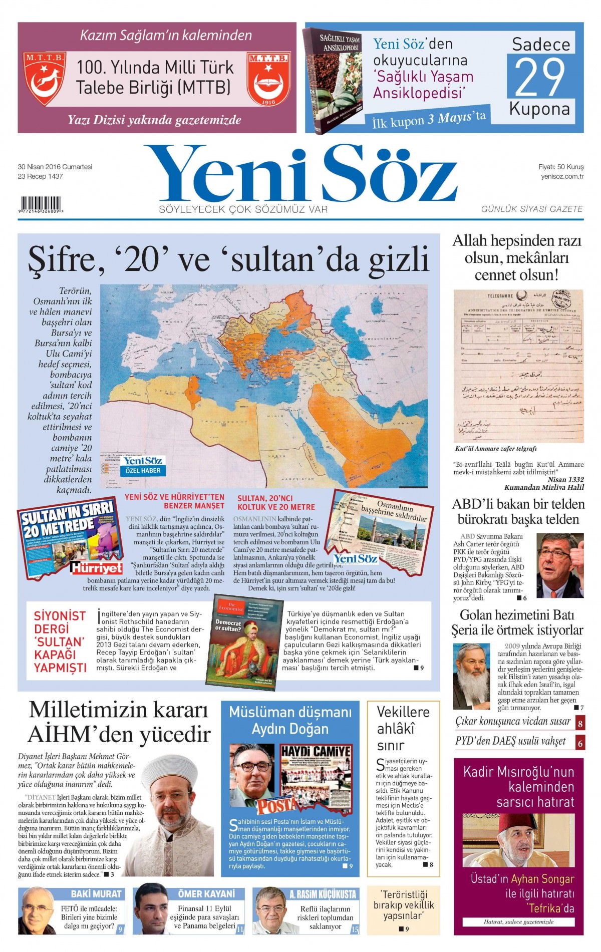 30 Nisan 2016 gazete manşetleri - 850