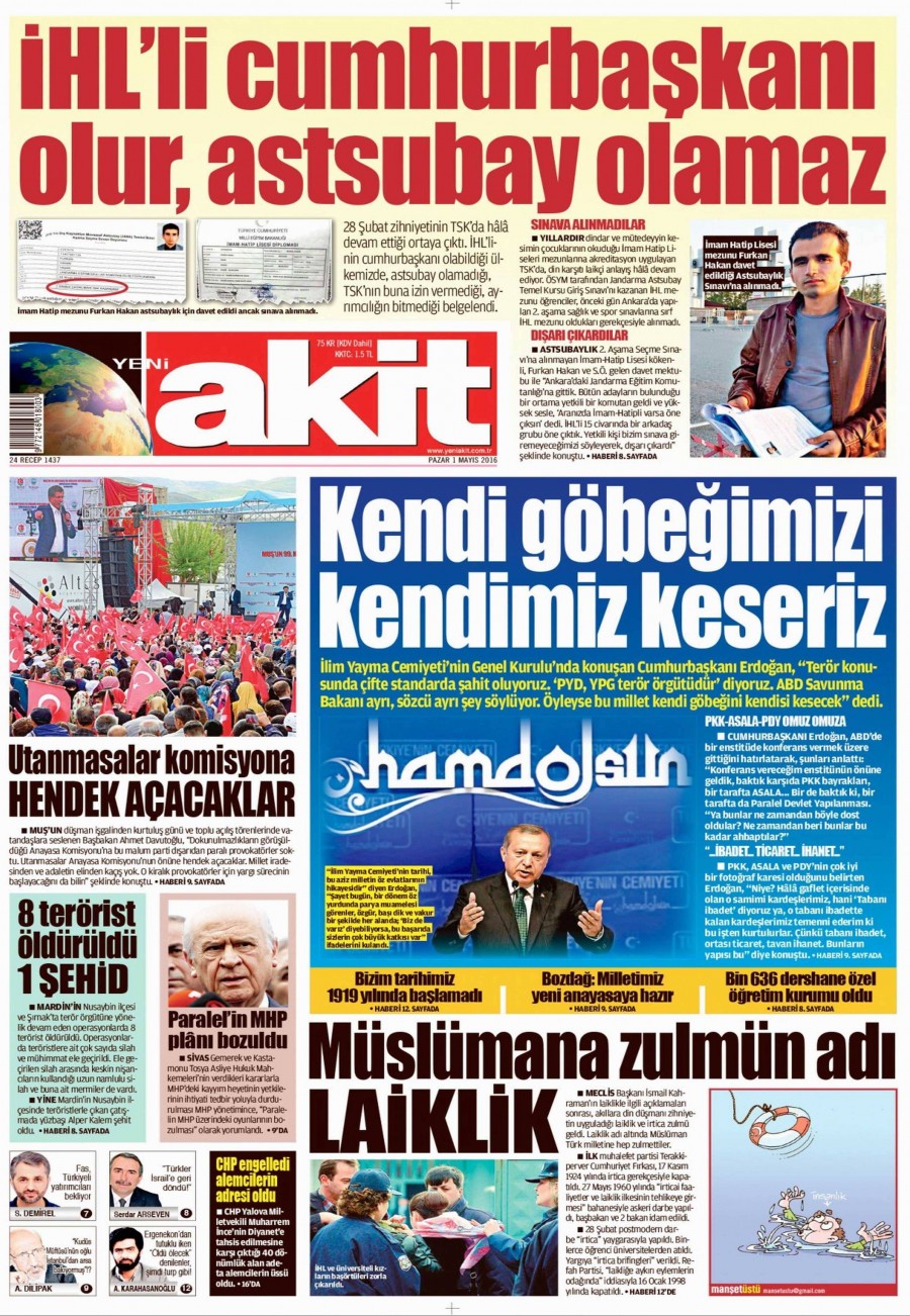 1 Mayıs 2016 gazete manşetleri - 679