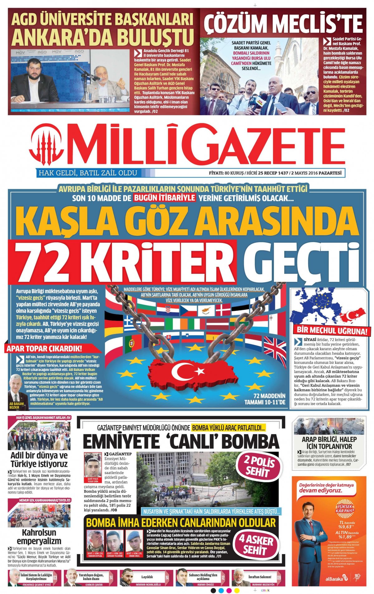 2 Mayıs 2016 gazete manşetleri - 825