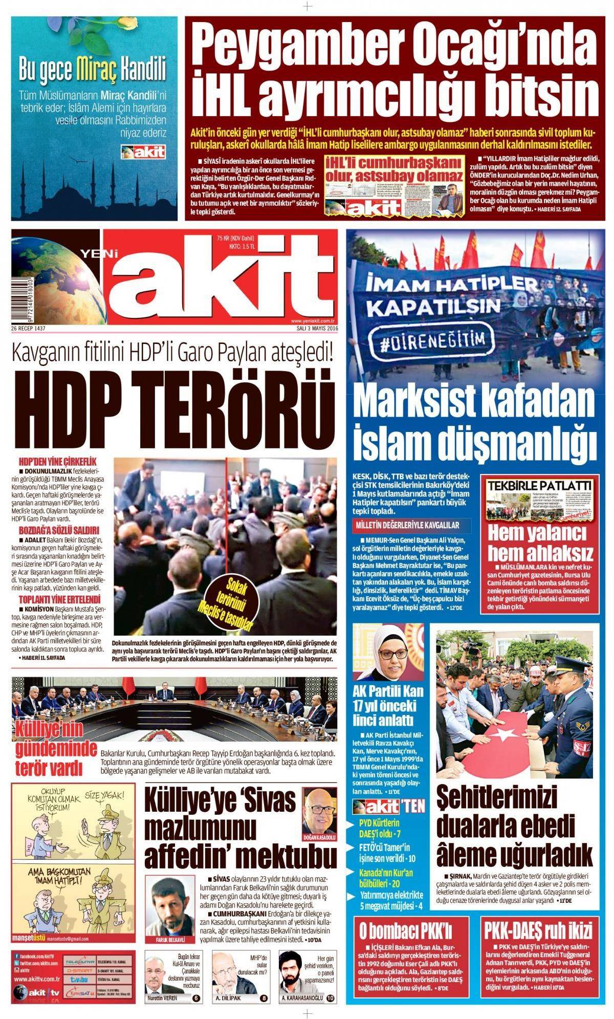 3 Mayıs 2016 gazete manşetleri - 624