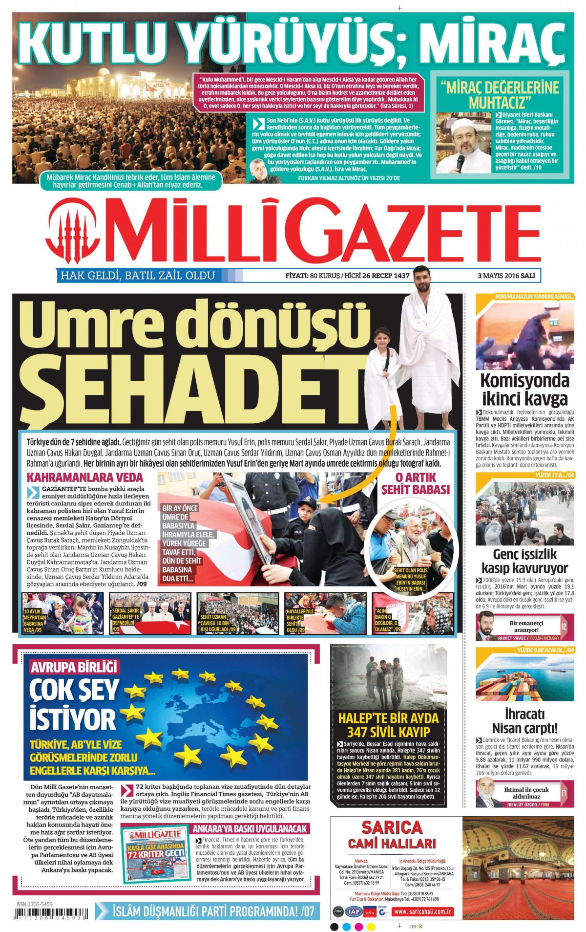 3 Mayıs 2016 gazete manşetleri - 540