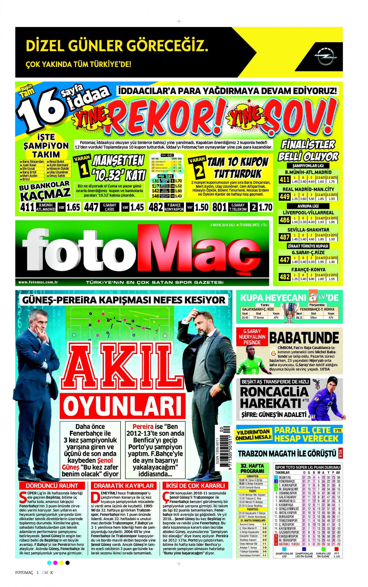 3 Mayıs 2016 gazete manşetleri - 737