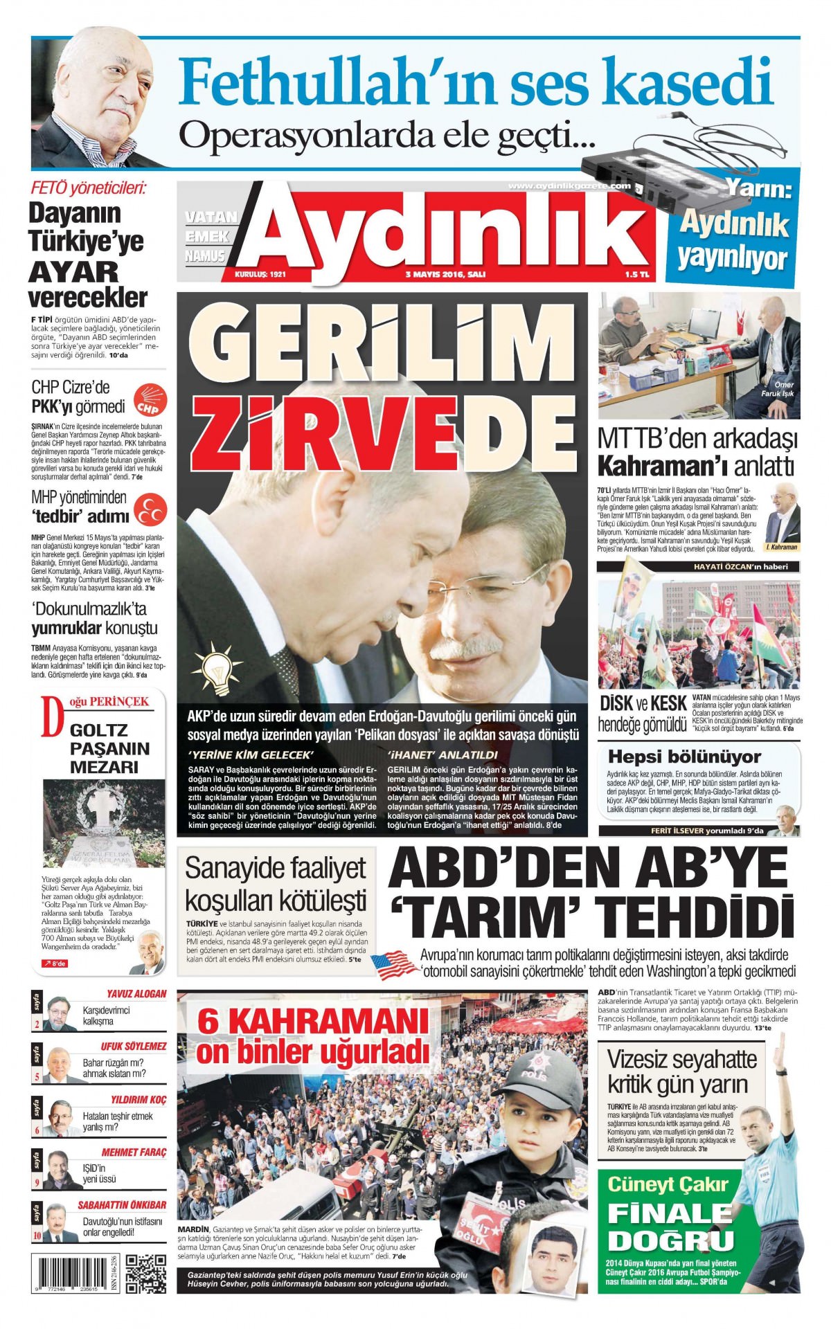 3 Mayıs 2016 gazete manşetleri - 932